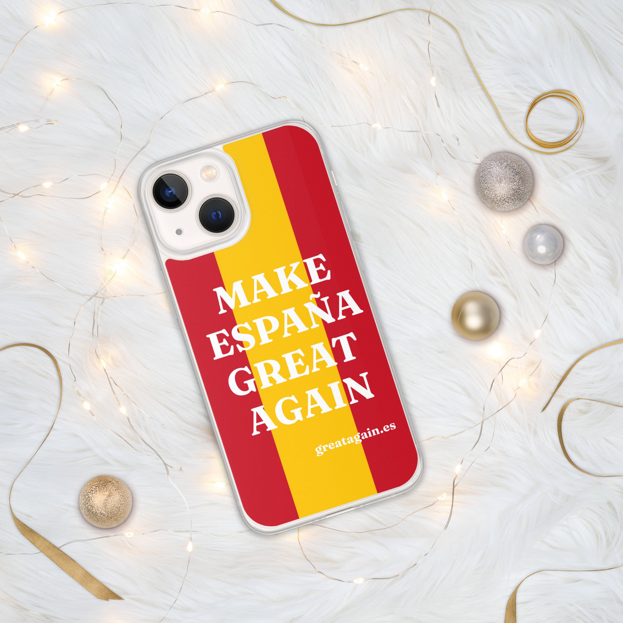 Carcasa transparente iPhone® Make España Great Again con bandera grande