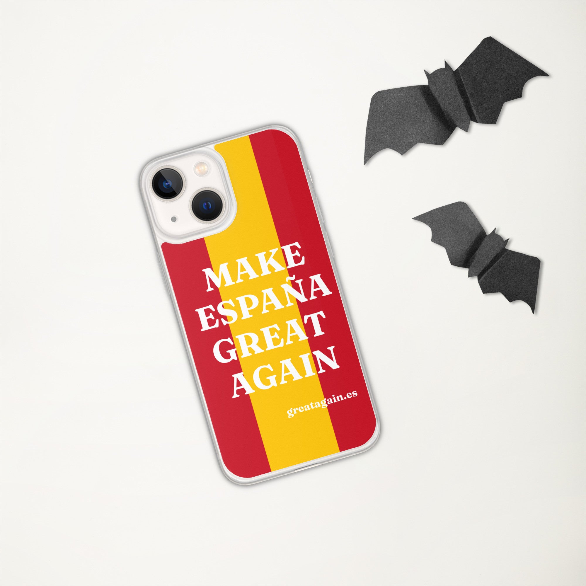 Carcasa transparente iPhone® Make España Great Again con bandera grande
