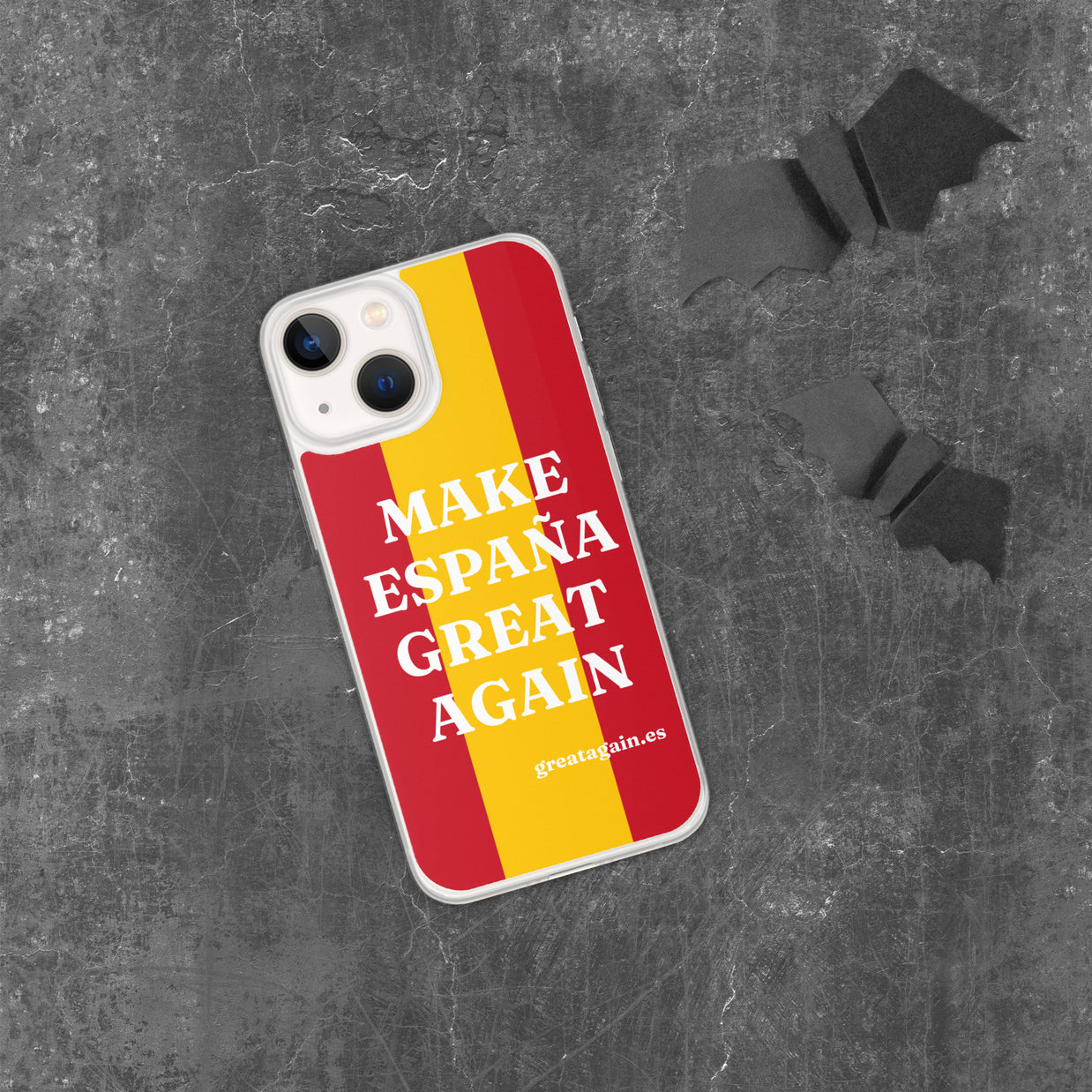Carcasa transparente iPhone® Make España Great Again con bandera grande