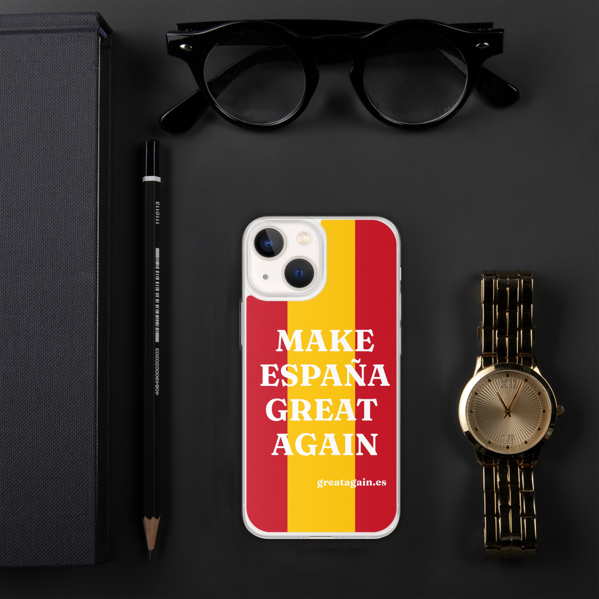 Carcasa transparente iPhone® Make España Great Again con bandera grande