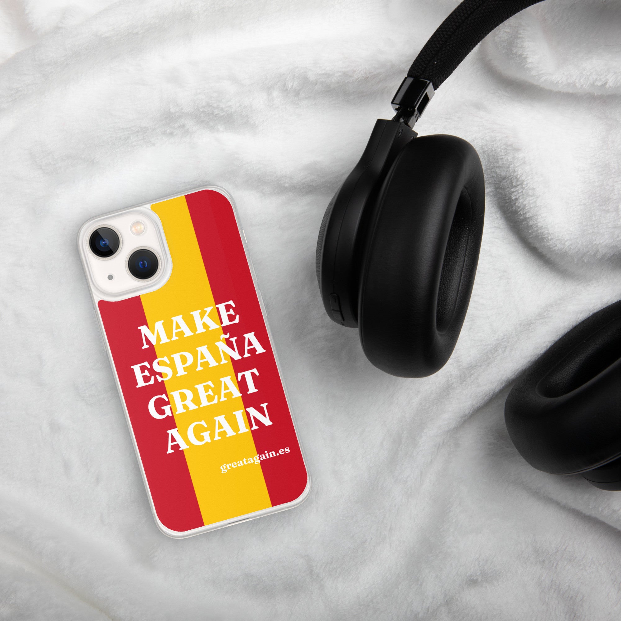Carcasa transparente iPhone® Make España Great Again con bandera grande