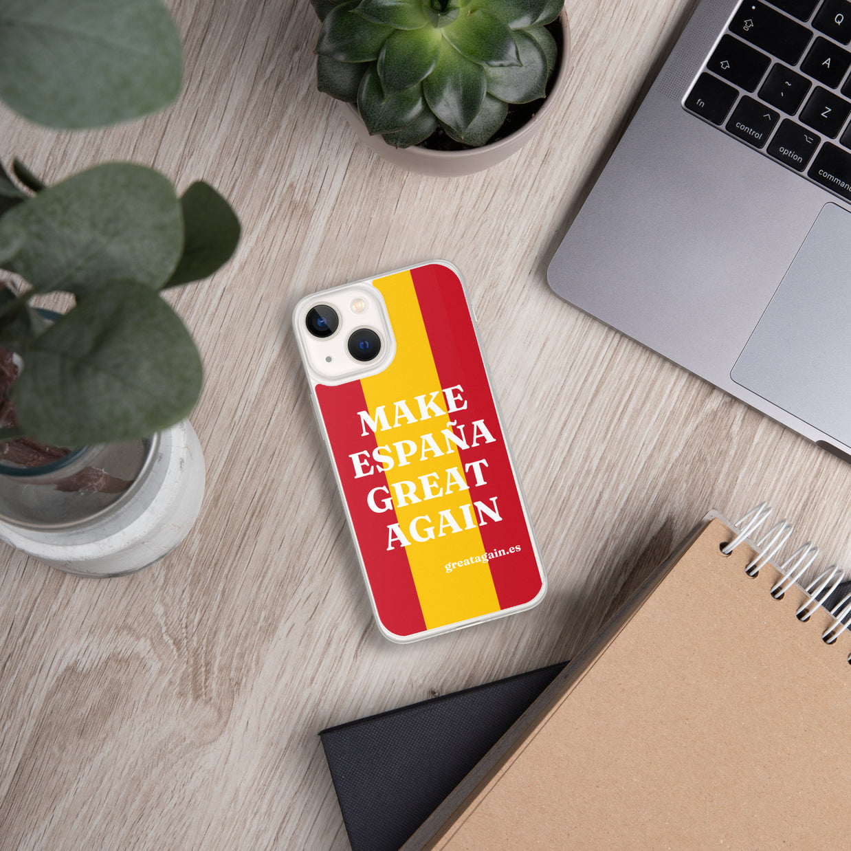 Carcasa transparente iPhone® Make España Great Again con bandera grande