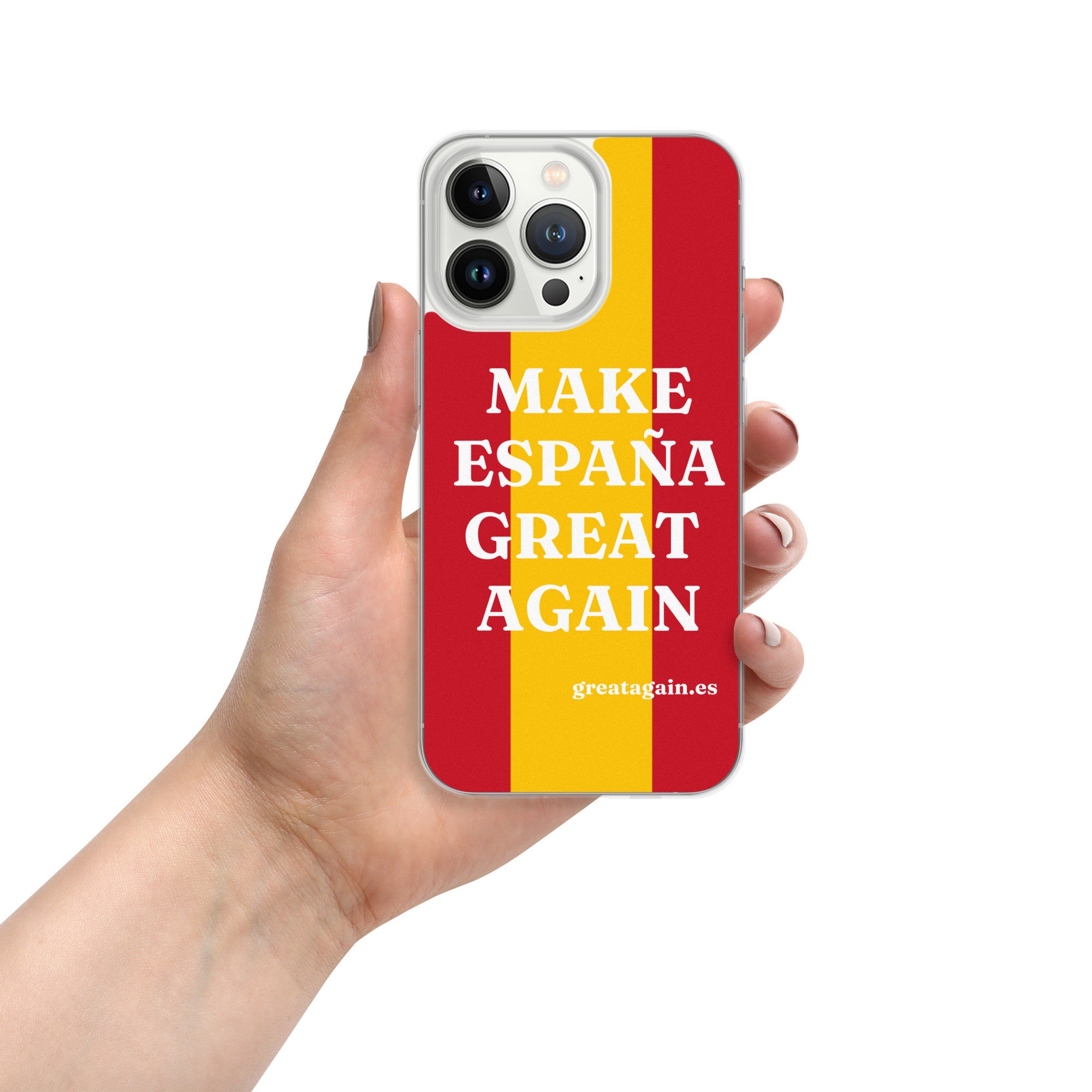 Carcasa transparente iPhone® Make España Great Again con bandera grande