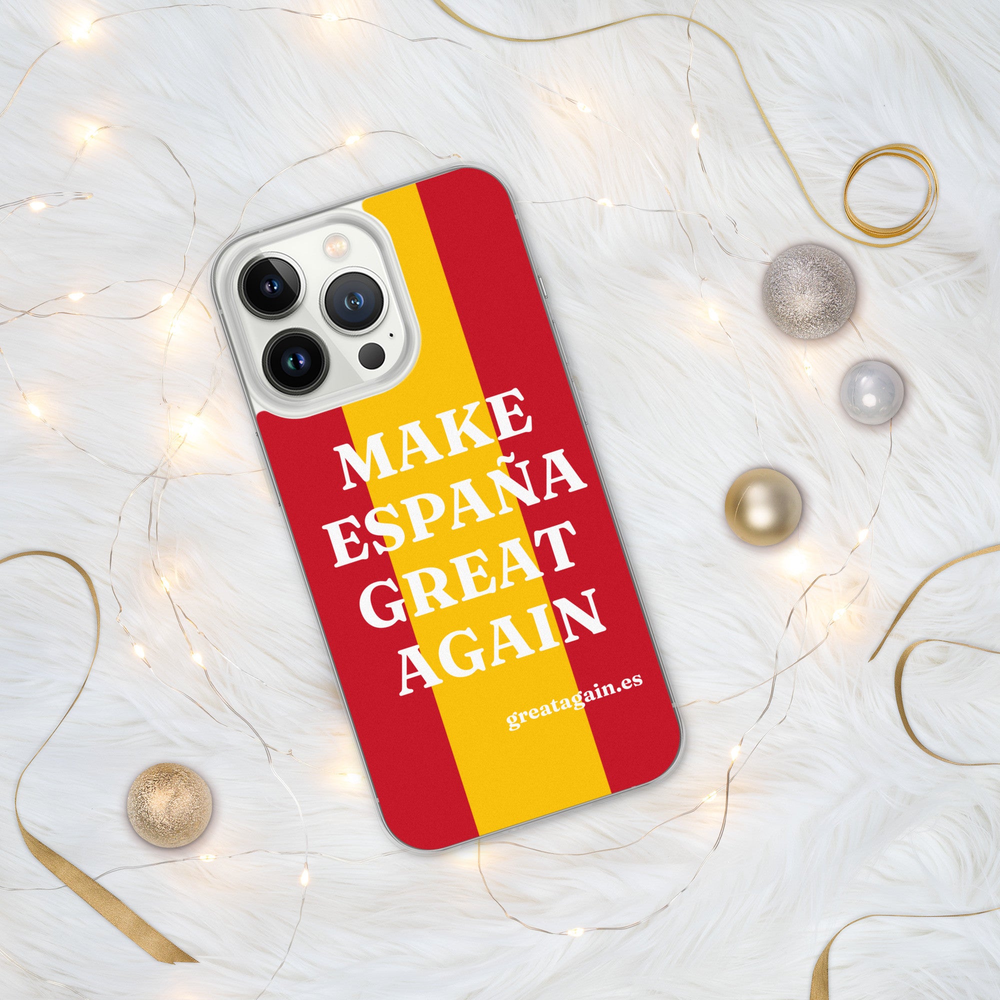 Carcasa transparente iPhone® Make España Great Again con bandera grande