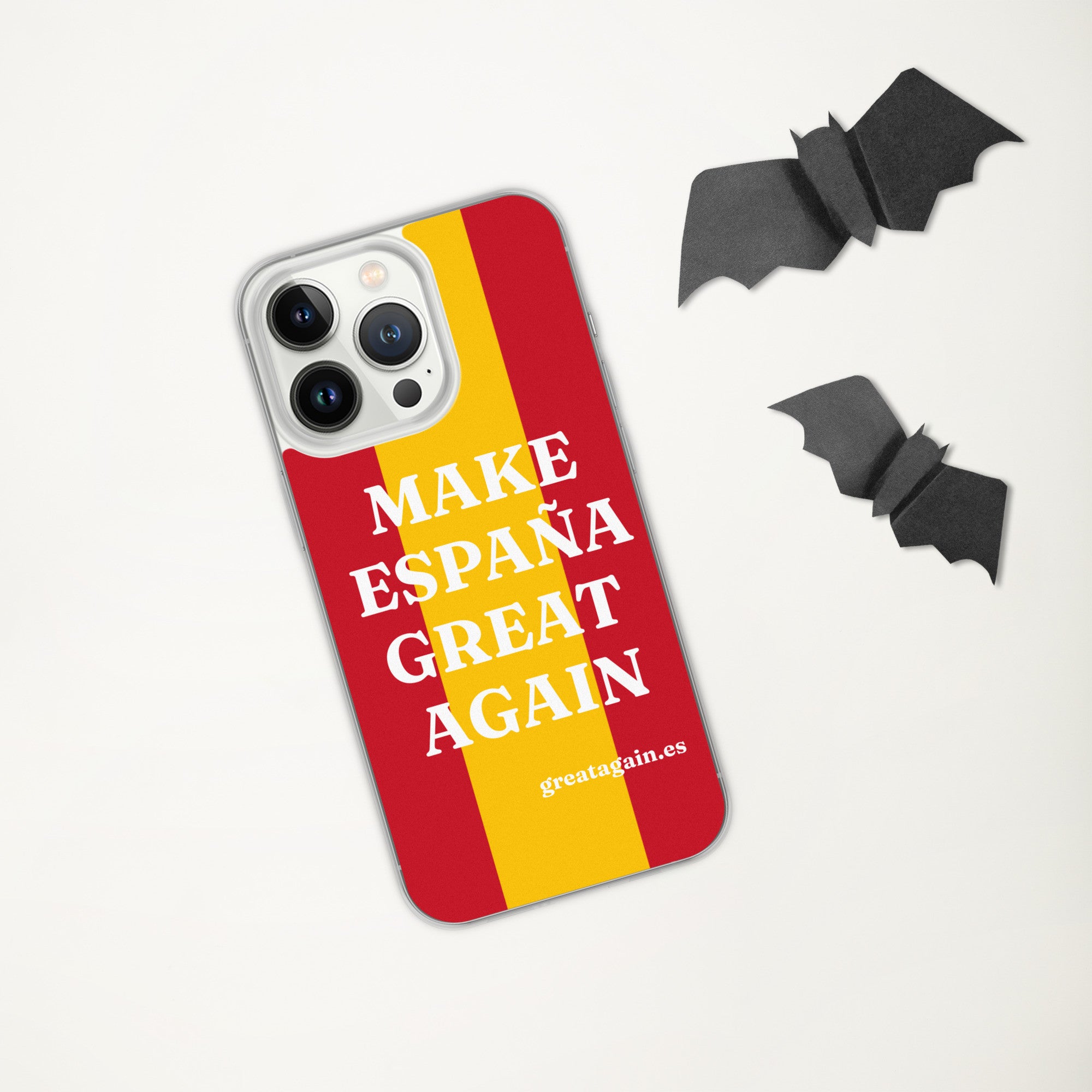 Carcasa transparente iPhone® Make España Great Again con bandera grande
