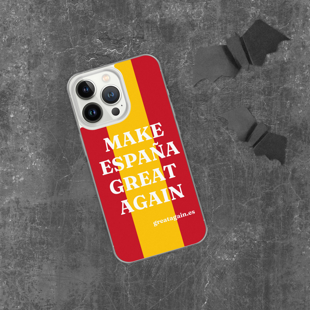 Carcasa transparente iPhone® Make España Great Again con bandera grande