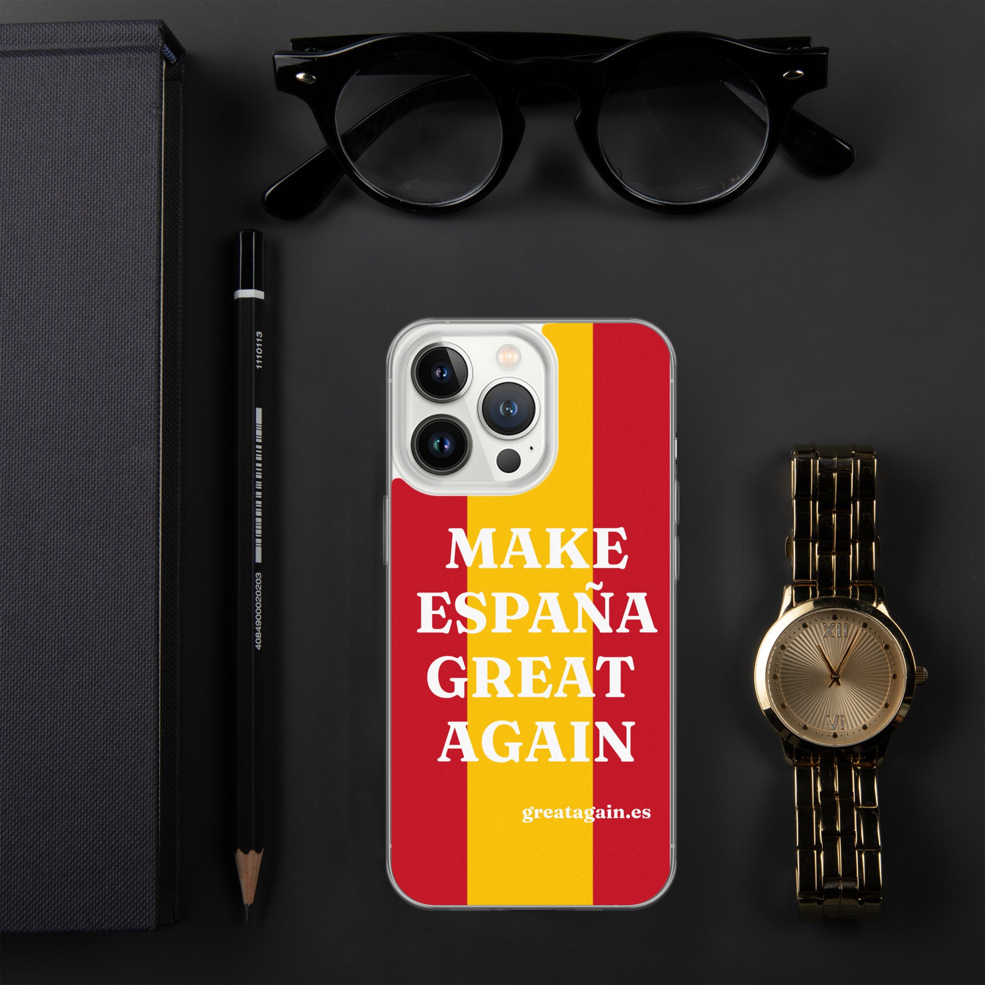 Carcasa transparente iPhone® Make España Great Again con bandera grande