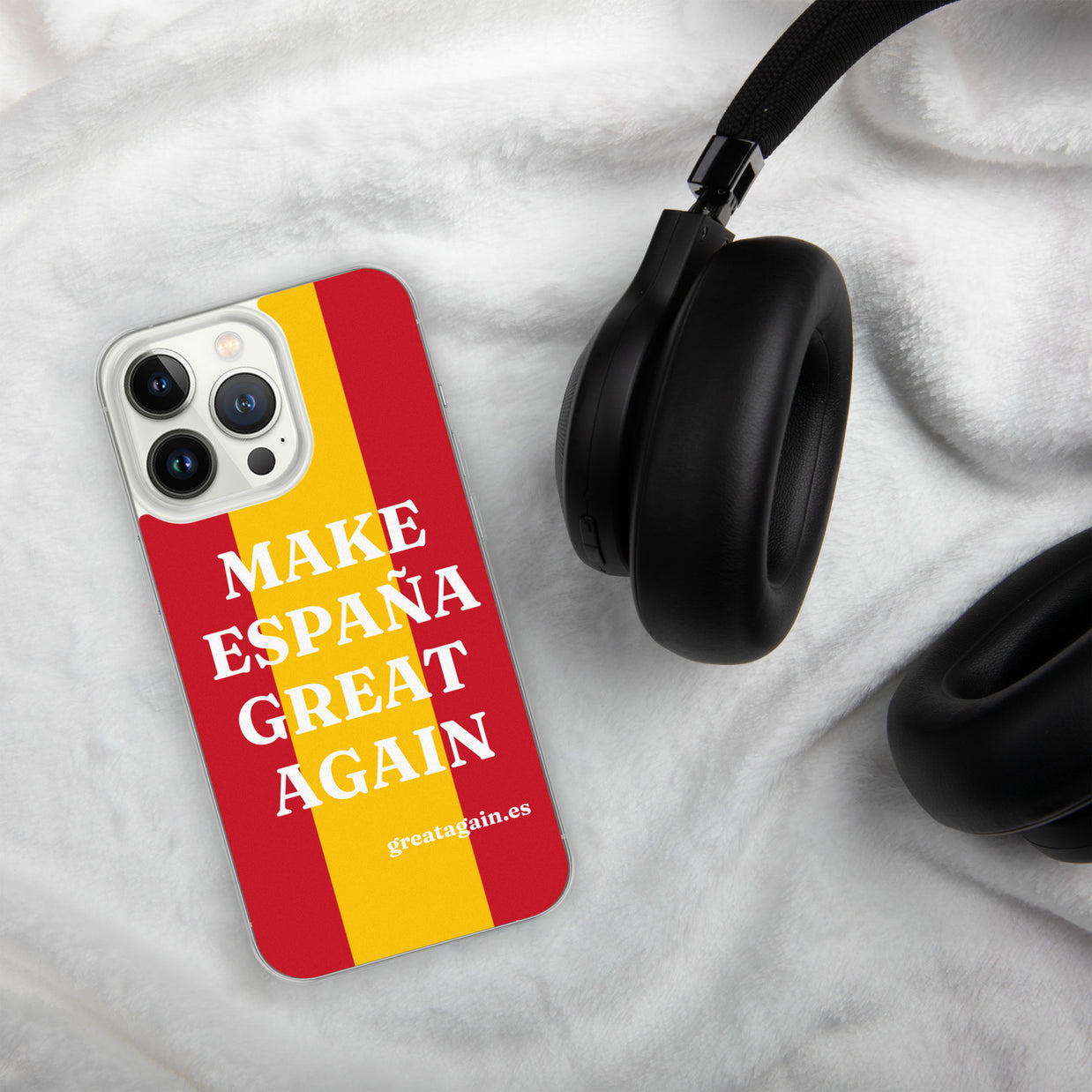 Carcasa transparente iPhone® Make España Great Again con bandera grande