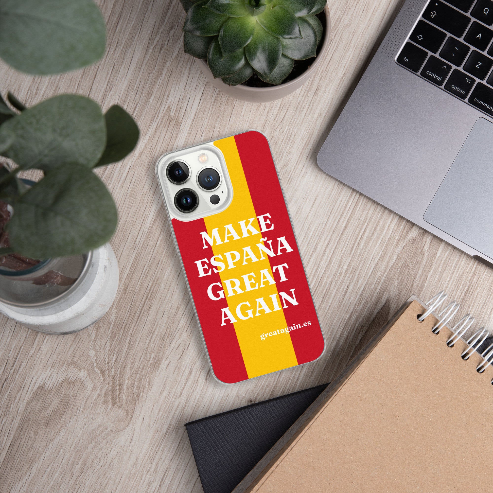 Carcasa transparente iPhone® Make España Great Again con bandera grande