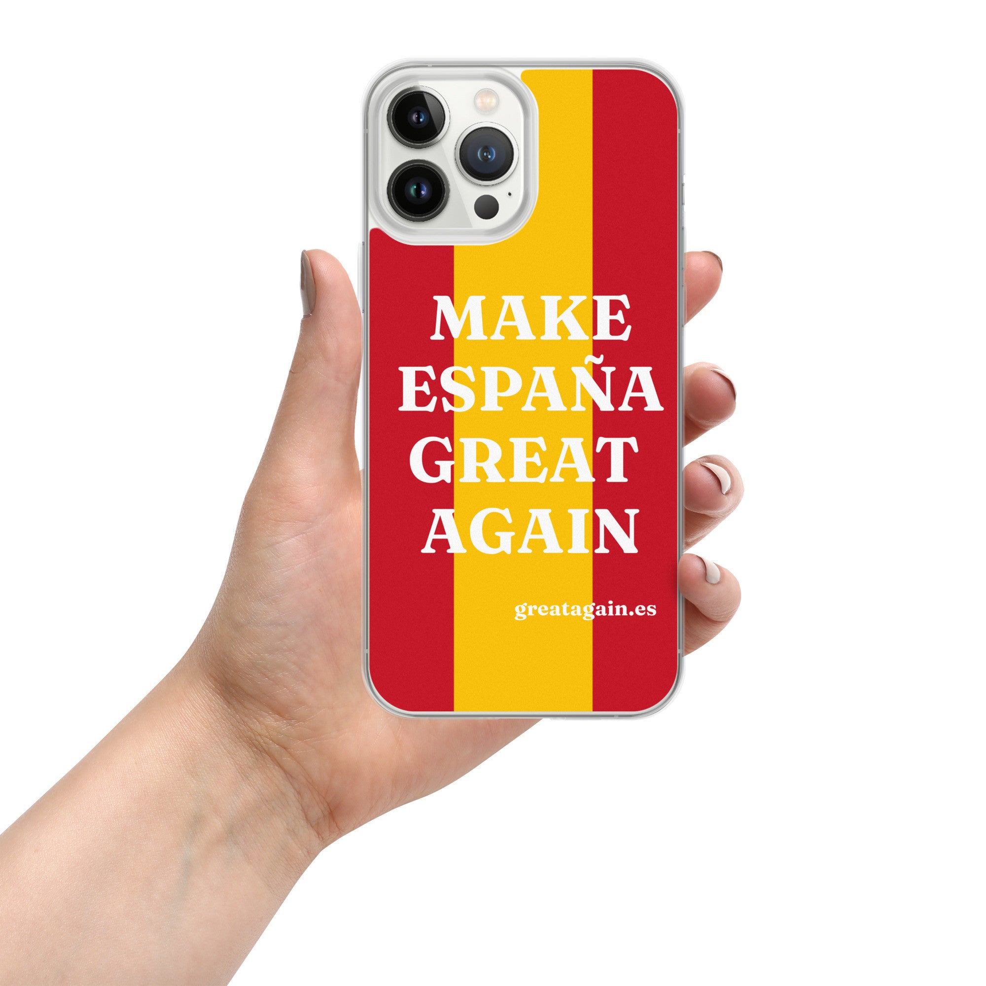 Carcasa transparente iPhone® Make España Great Again con bandera grande