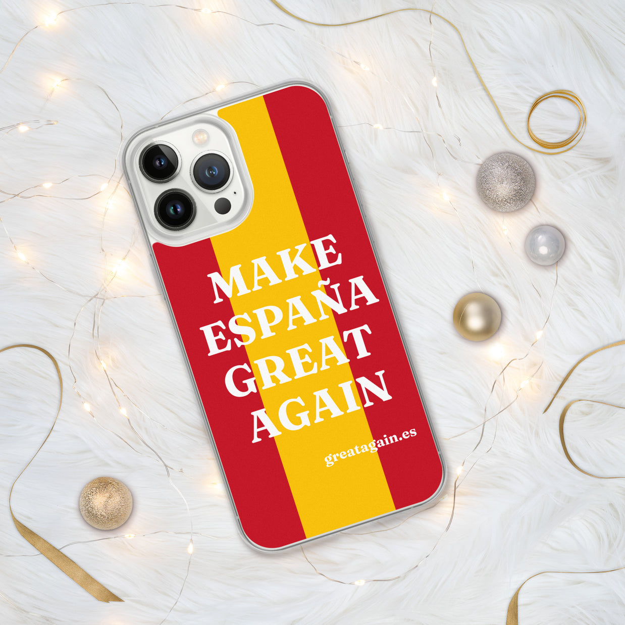 Carcasa transparente iPhone® Make España Great Again con bandera grande