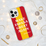 Carcasa transparente iPhone® Make España Great Again con bandera grande