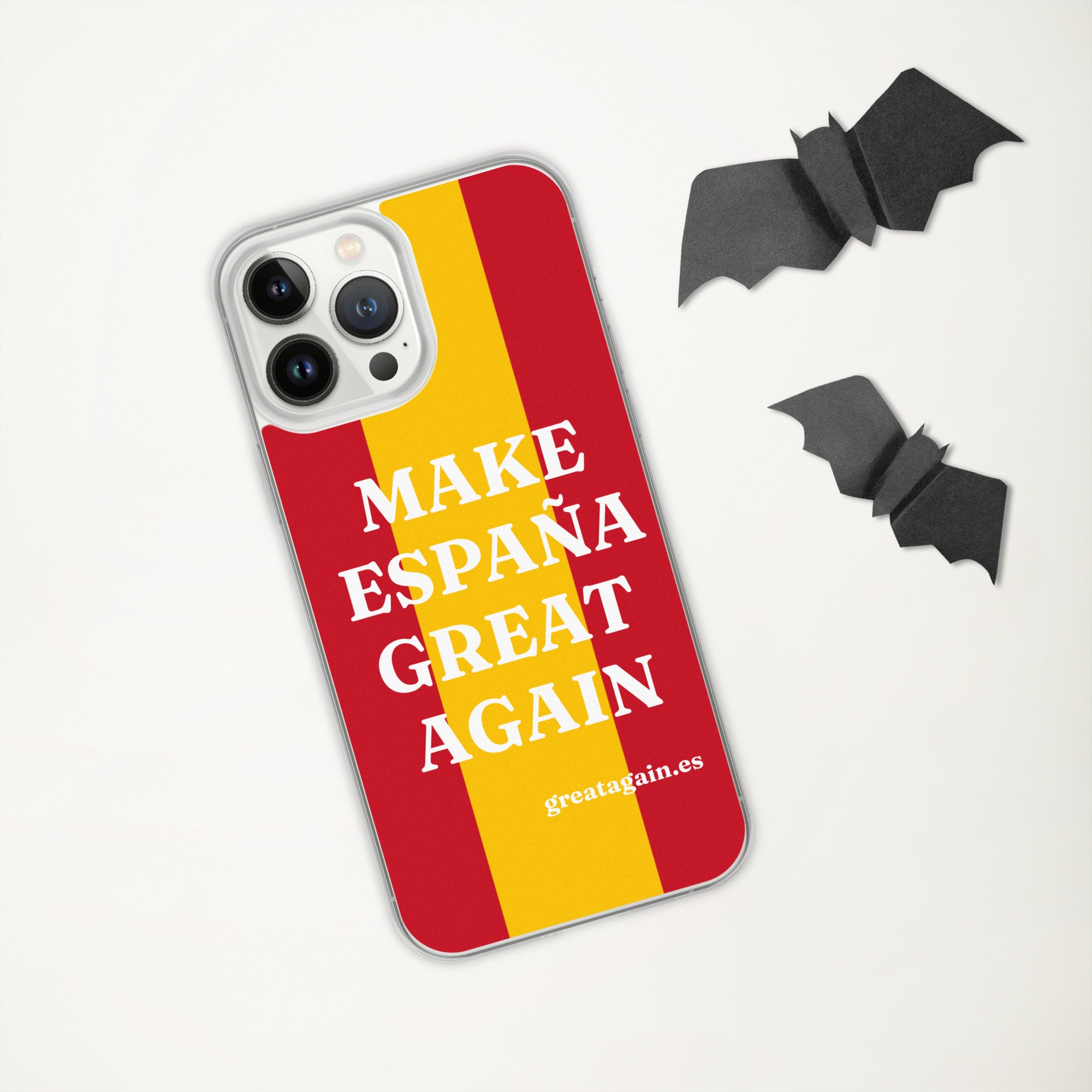 Carcasa transparente iPhone® Make España Great Again con bandera grande