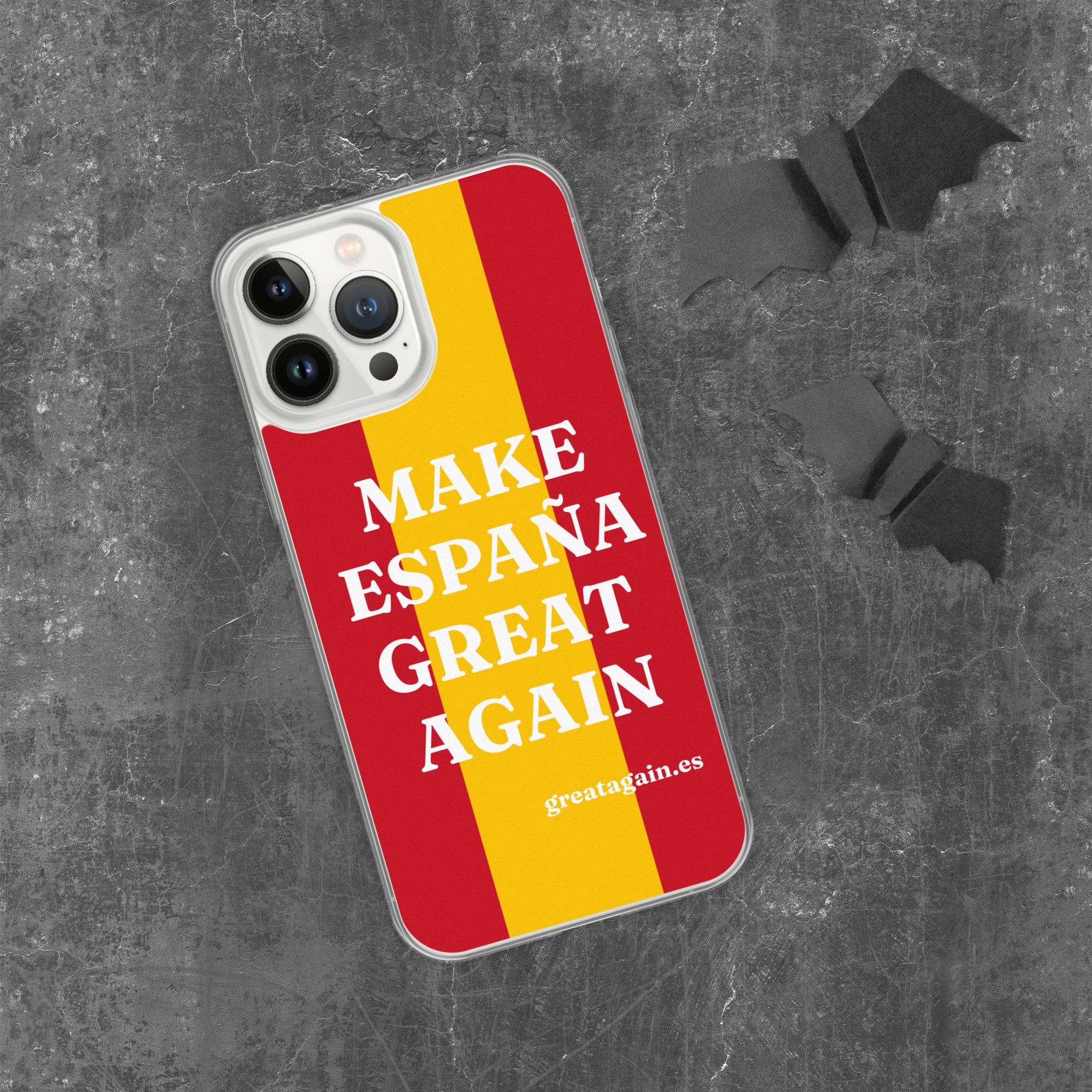 Carcasa transparente iPhone® Make España Great Again con bandera grande