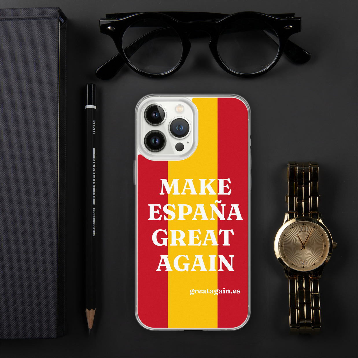 Carcasa transparente iPhone® Make España Great Again con bandera grande