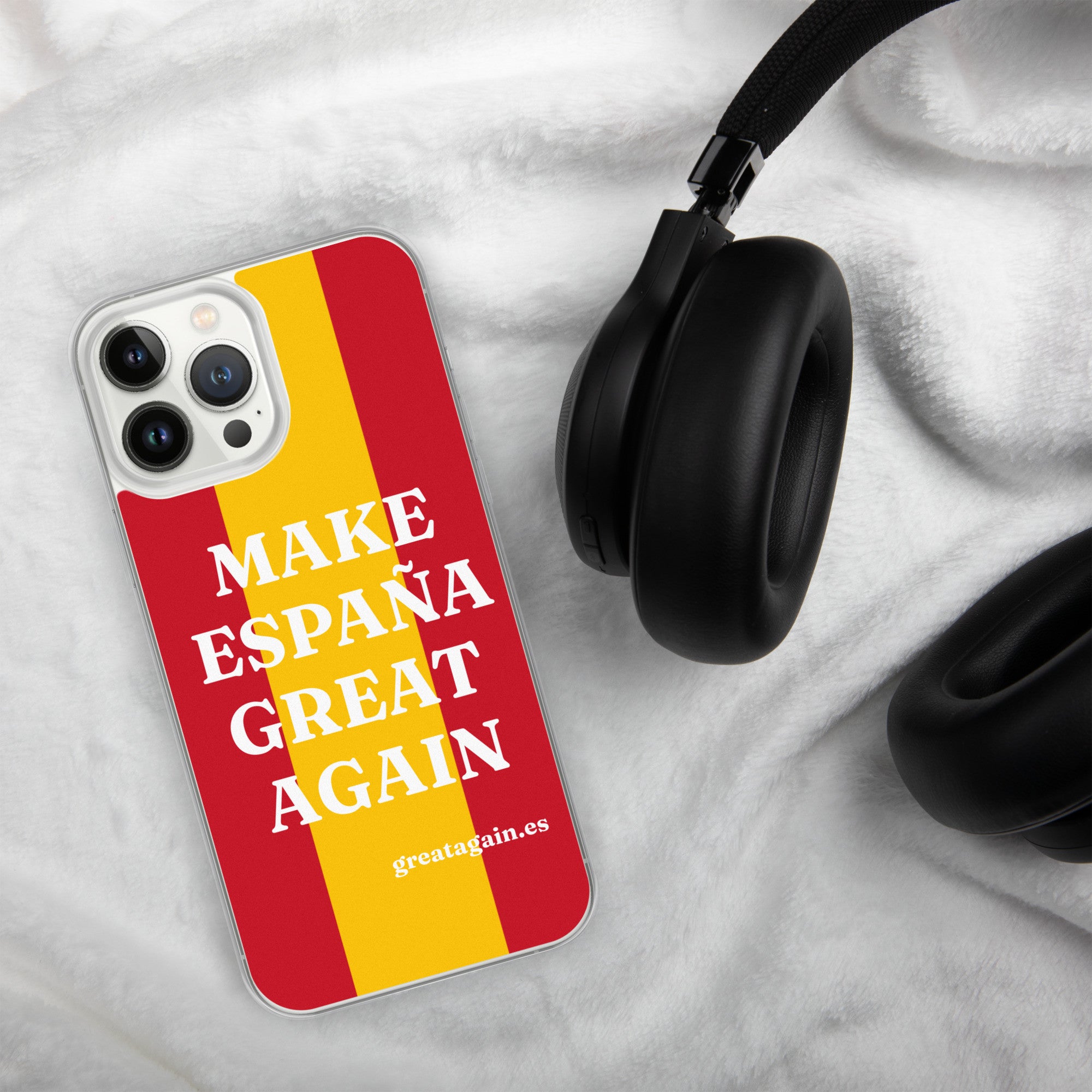 Carcasa transparente iPhone® Make España Great Again con bandera grande