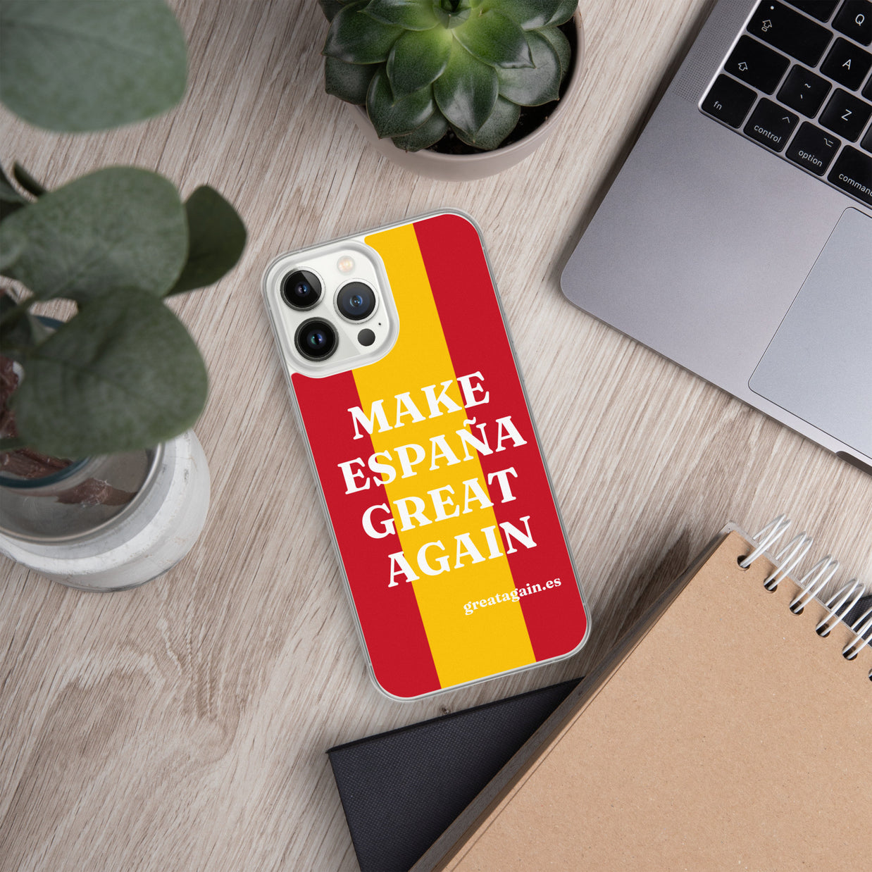 Carcasa transparente iPhone® Make España Great Again con bandera grande