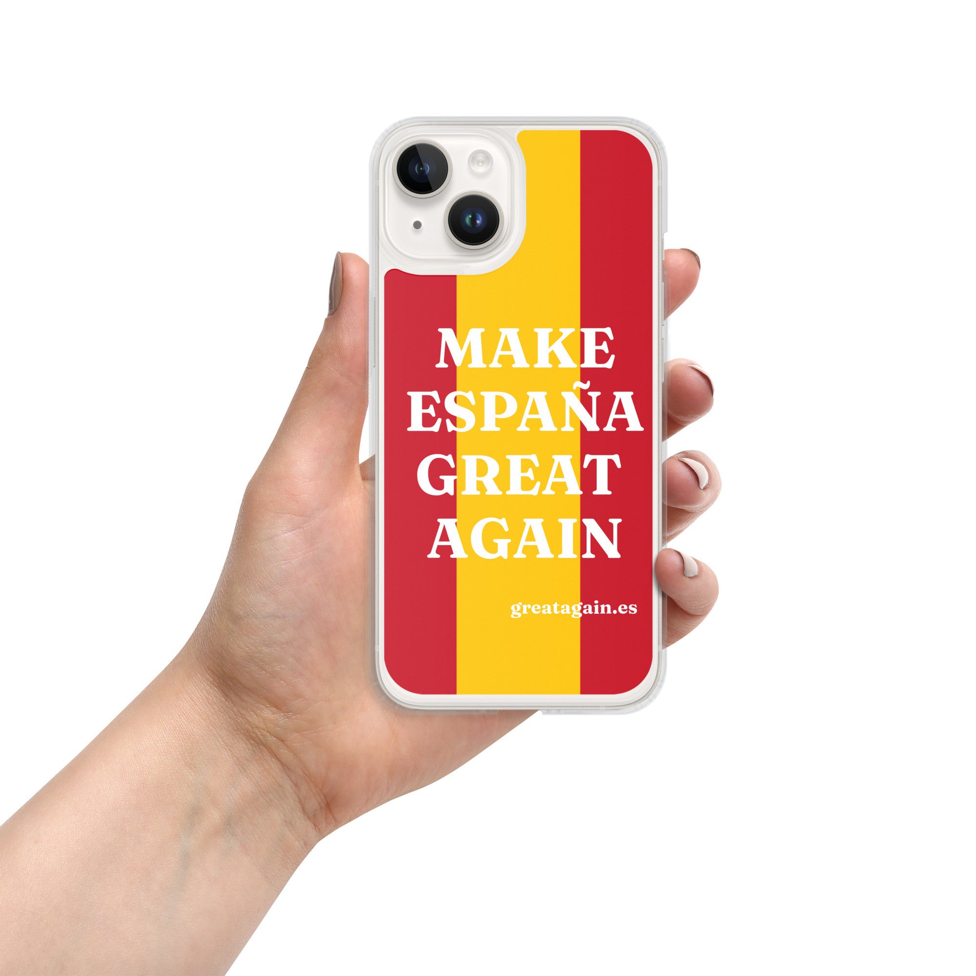 Carcasa transparente iPhone® Make España Great Again con bandera grande