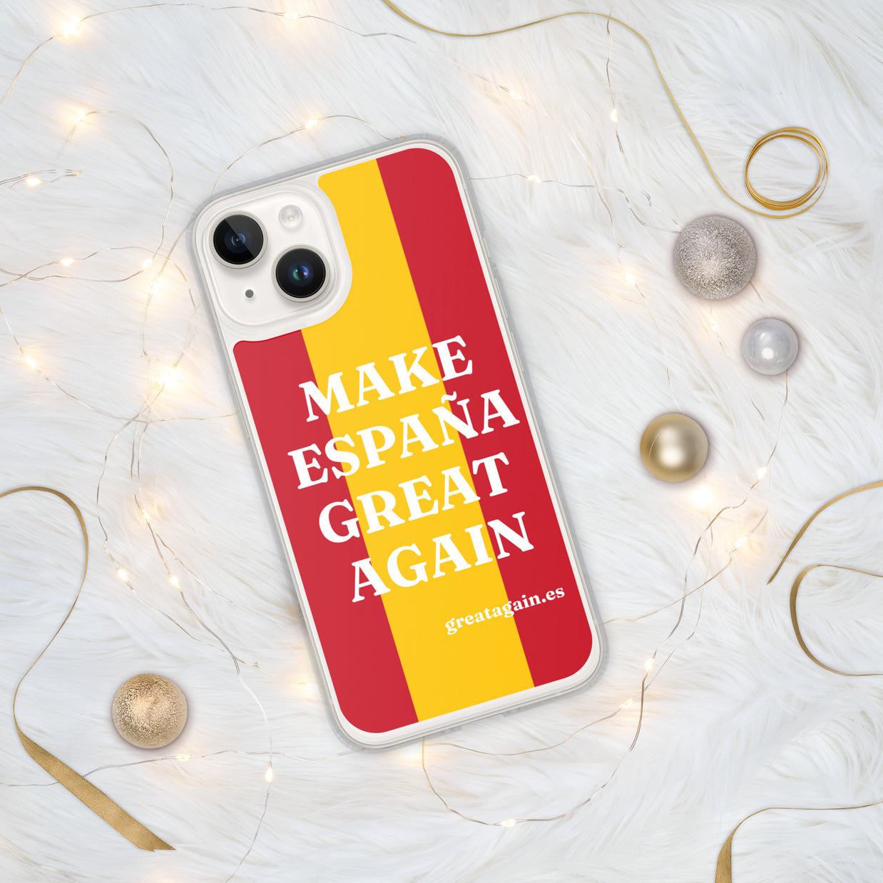 Carcasa transparente iPhone® Make España Great Again con bandera grande