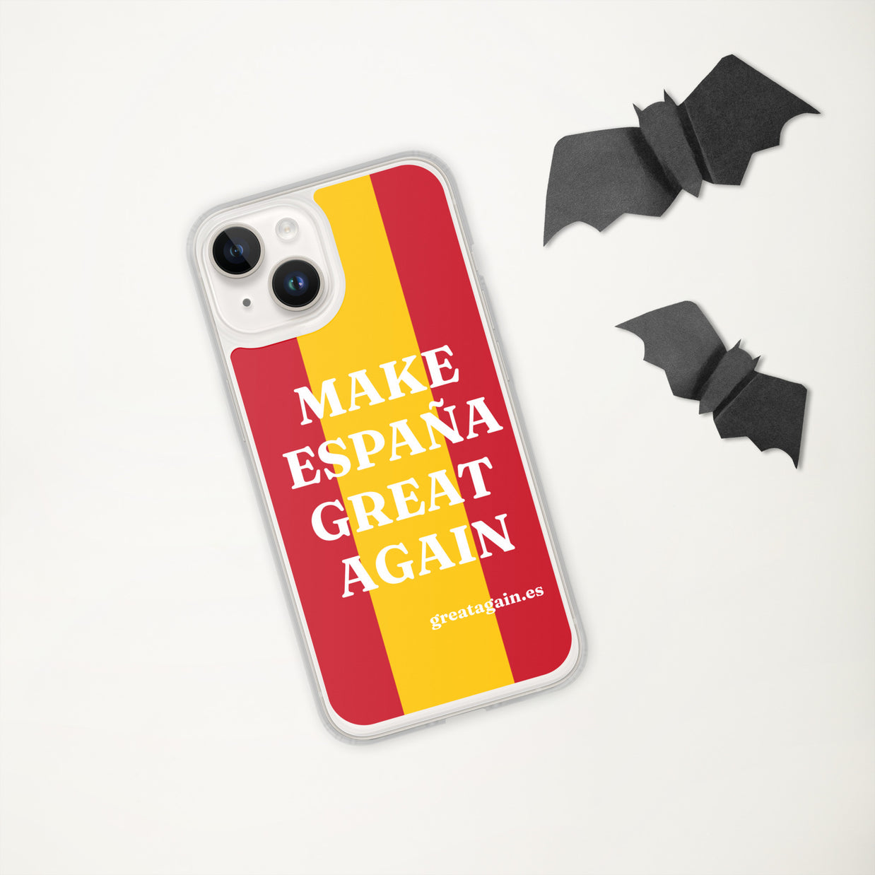 Carcasa transparente iPhone® Make España Great Again con bandera grande