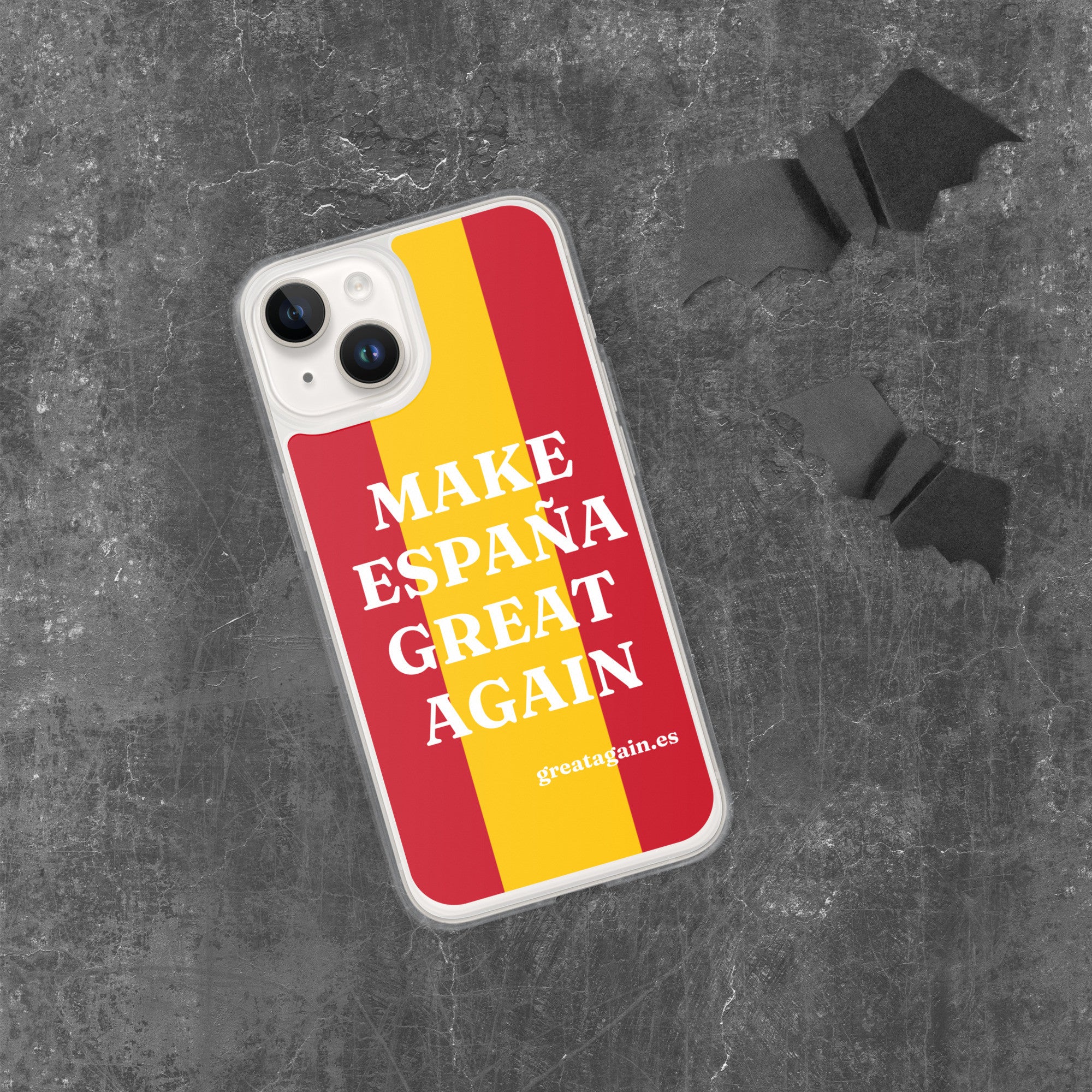 Carcasa transparente iPhone® Make España Great Again con bandera grande