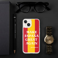 Carcasa transparente iPhone® Make España Great Again con bandera grande