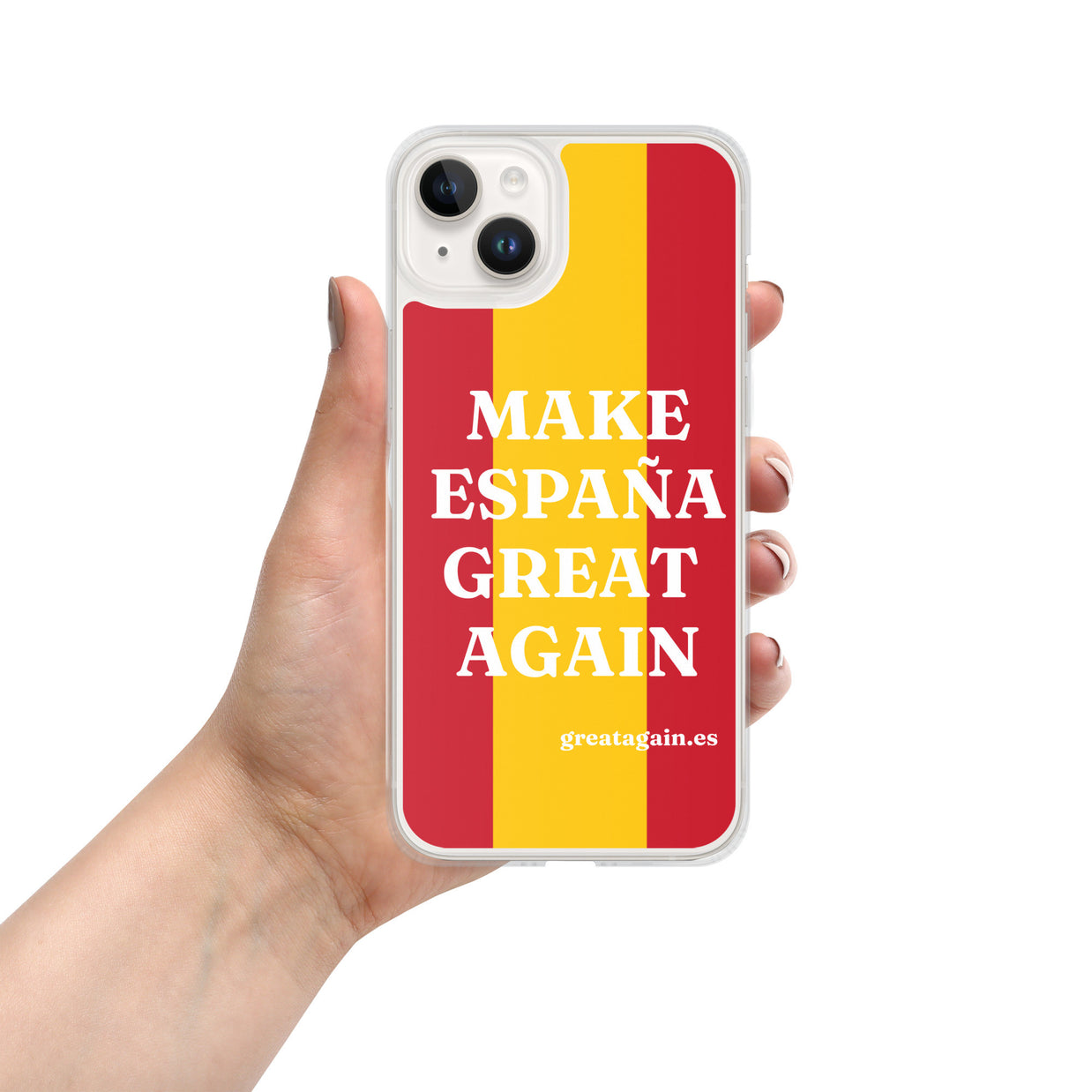 Carcasa transparente iPhone® Make España Great Again con bandera grande
