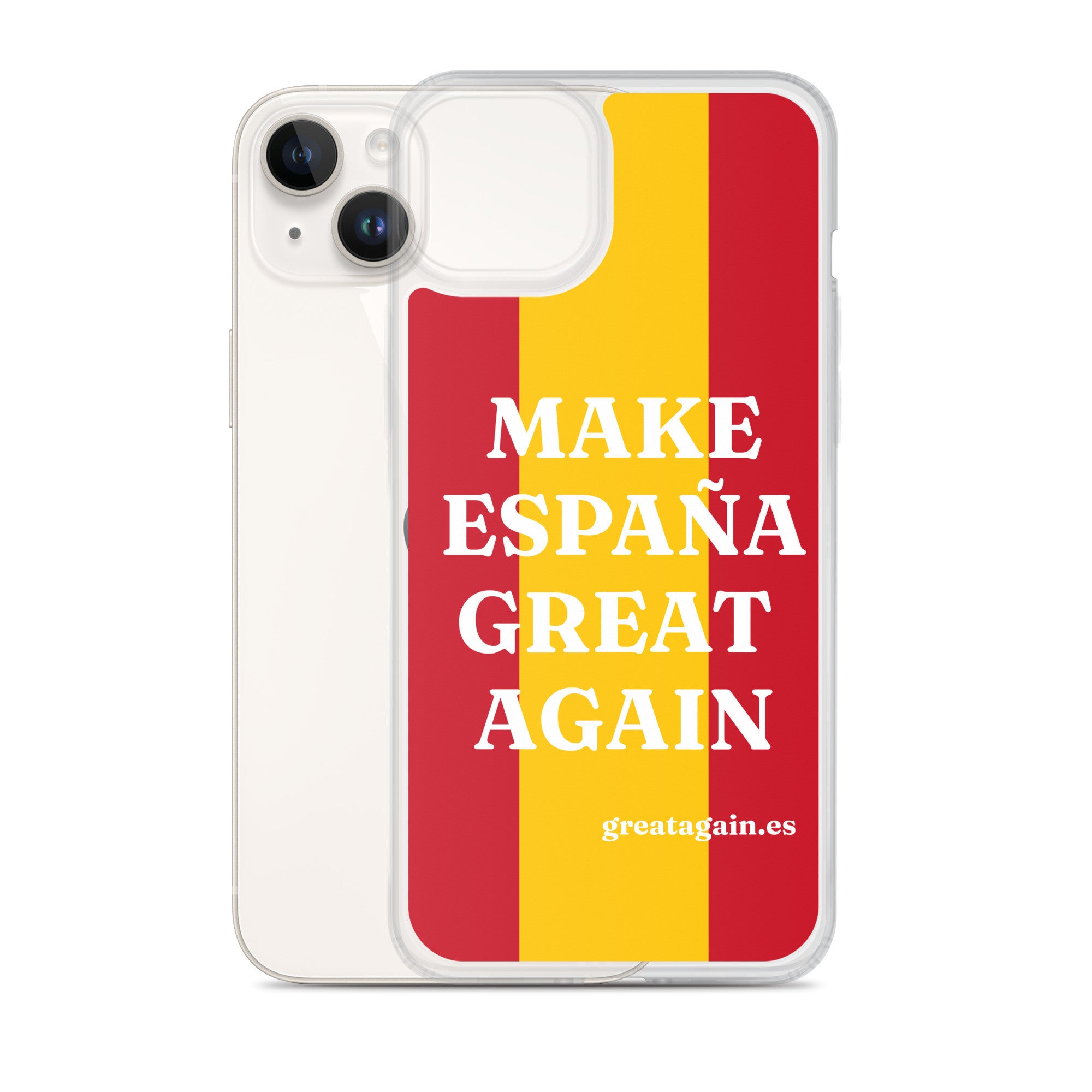 Carcasa transparente iPhone® Make España Great Again con bandera grande