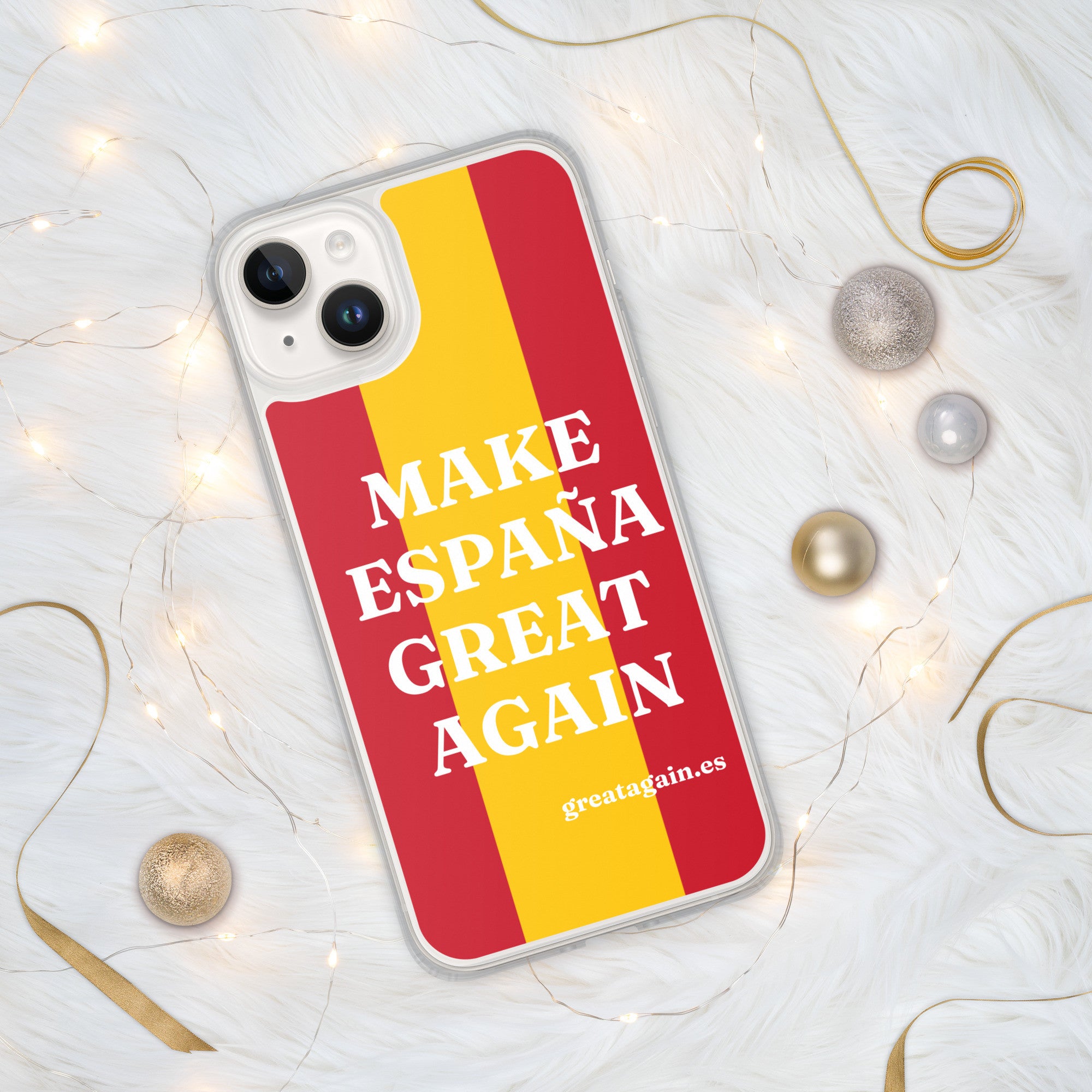 Carcasa transparente iPhone® Make España Great Again con bandera grande
