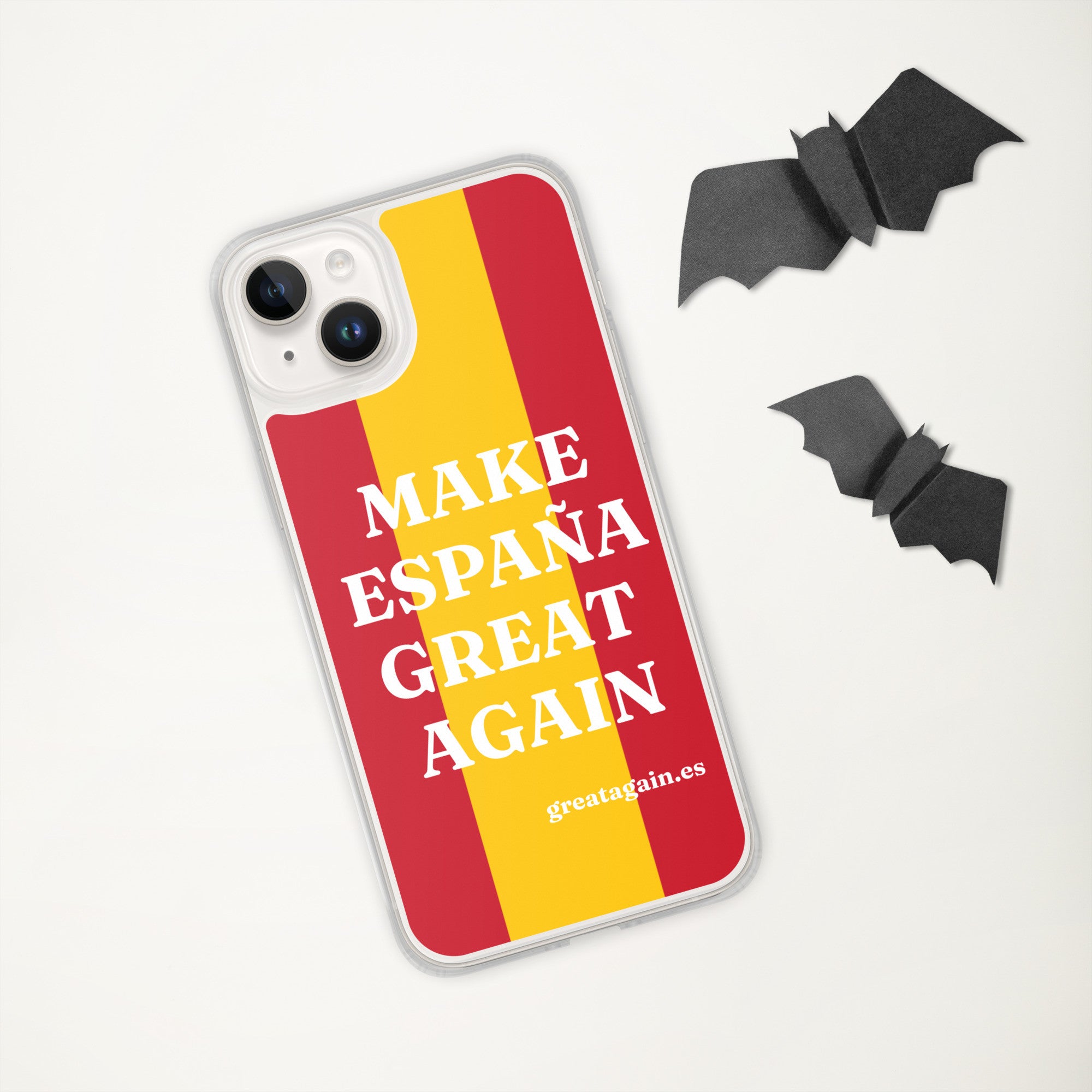 Carcasa transparente iPhone® Make España Great Again con bandera grande