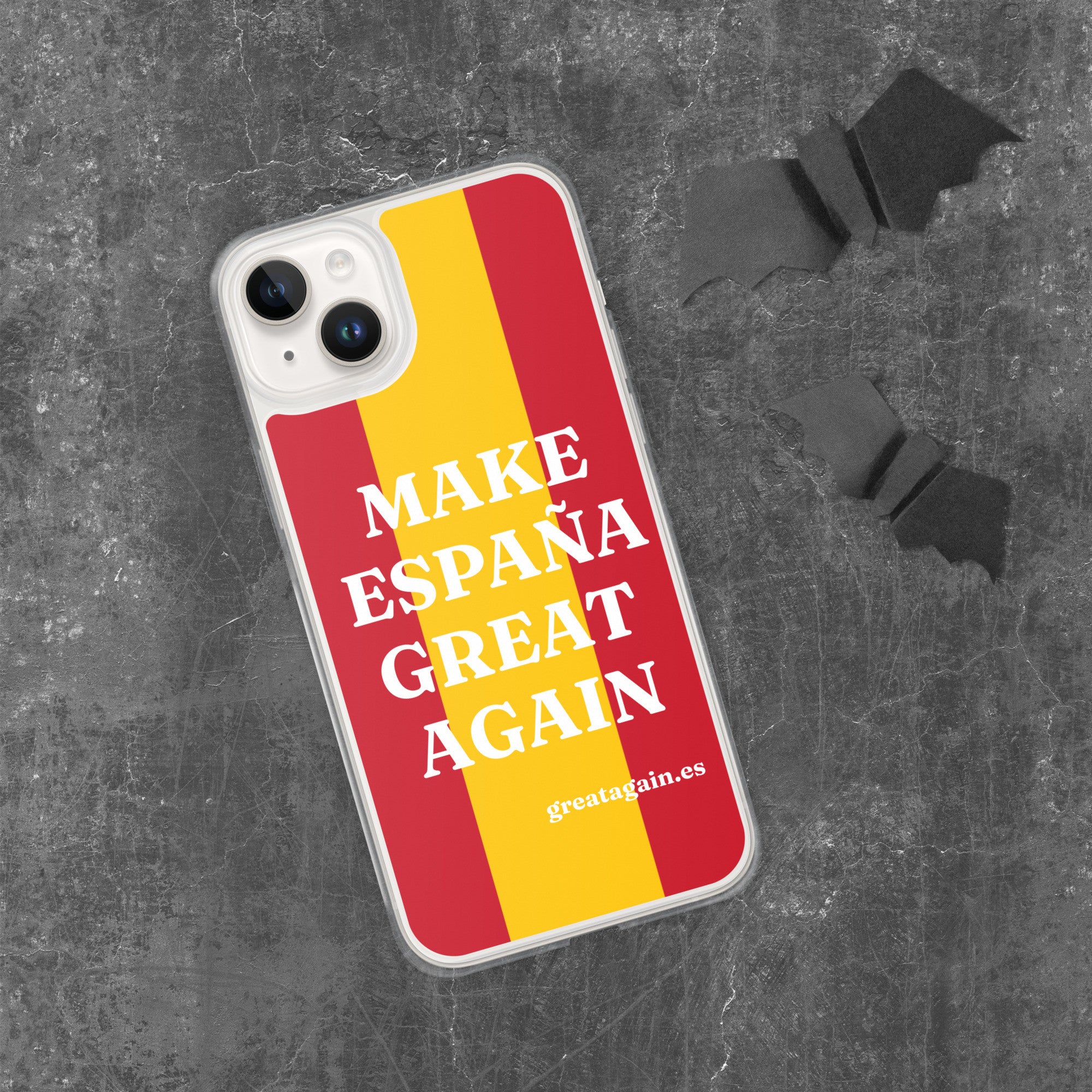 Carcasa transparente iPhone® Make España Great Again con bandera grande