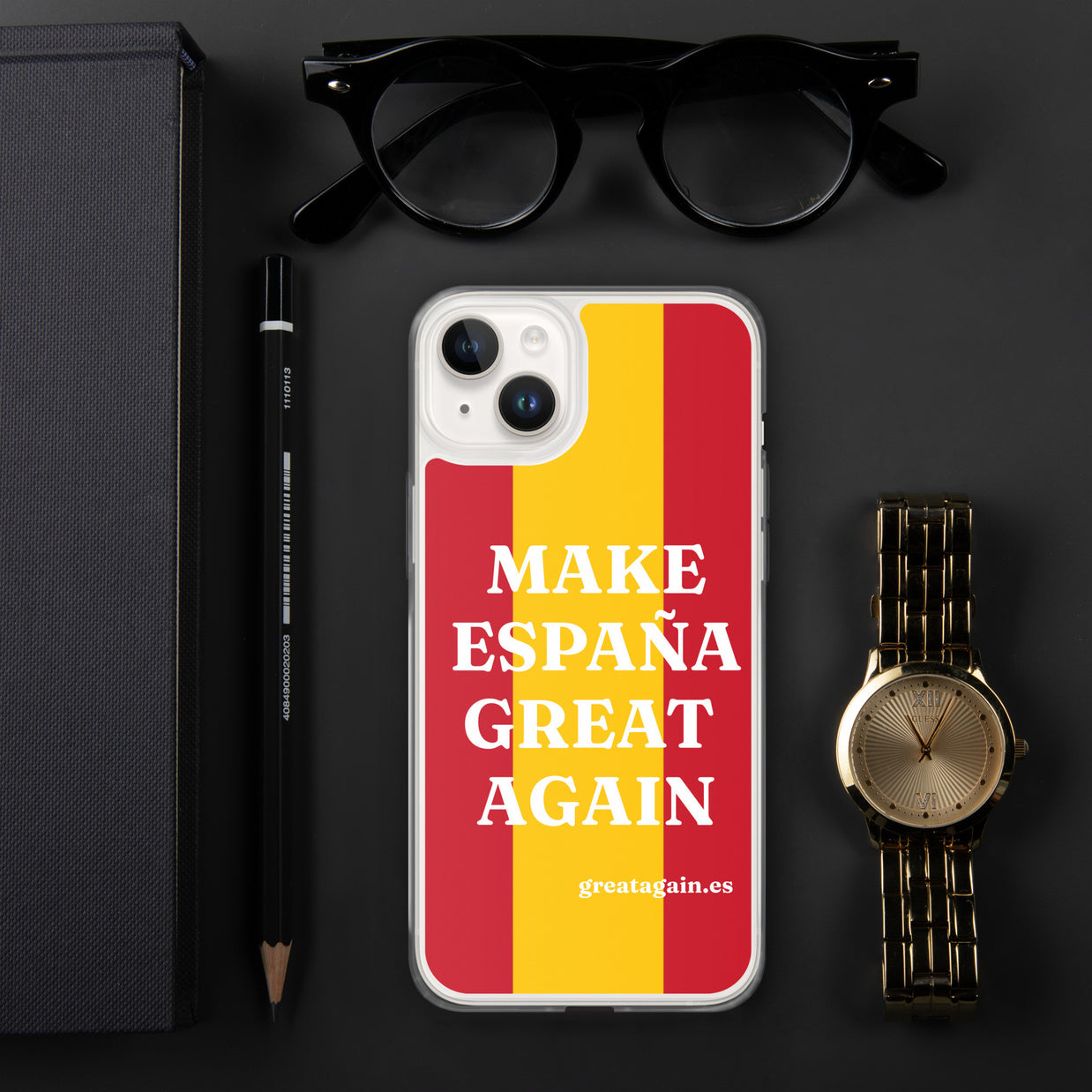 Carcasa transparente iPhone® Make España Great Again con bandera grande