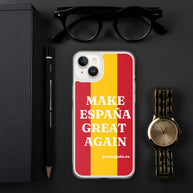 Carcasa transparente iPhone® Make España Great Again con bandera grande