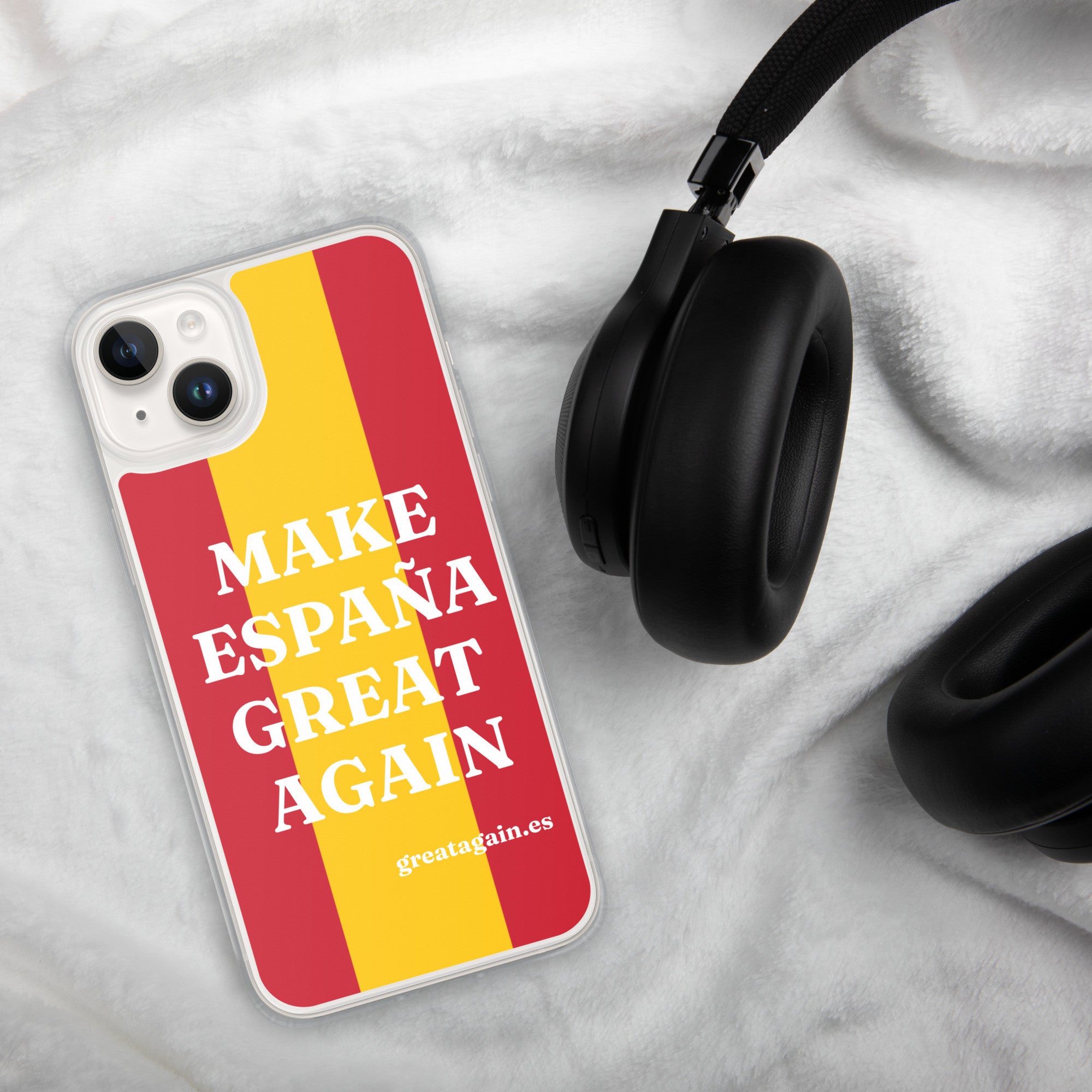 Carcasa transparente iPhone® Make España Great Again con bandera grande