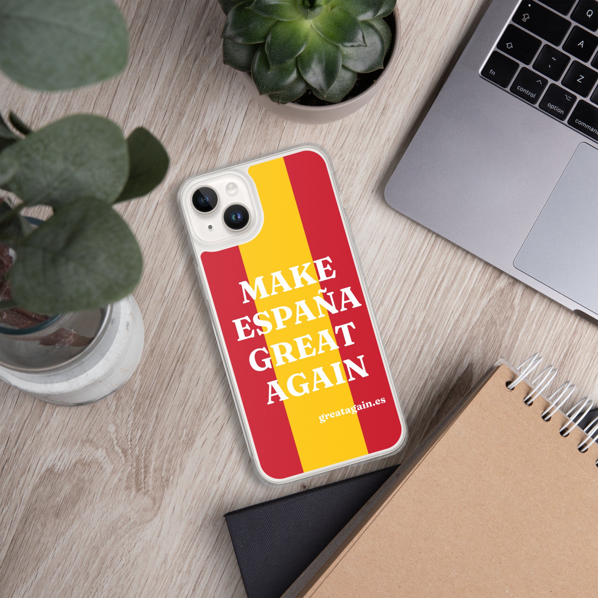 Carcasa transparente iPhone® Make España Great Again con bandera grande