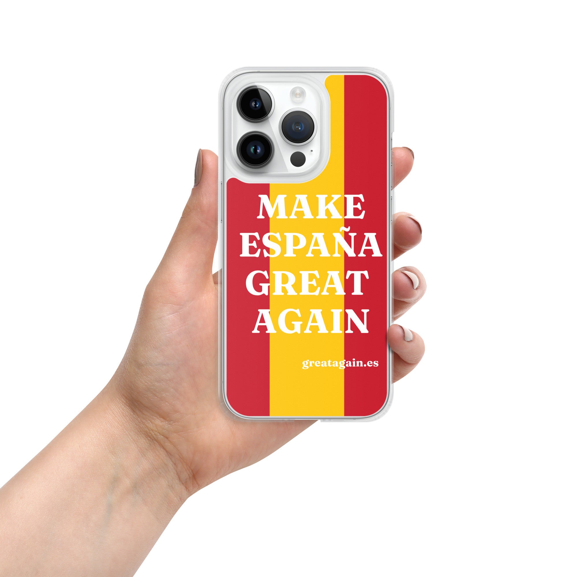 Carcasa transparente iPhone® Make España Great Again con bandera grande