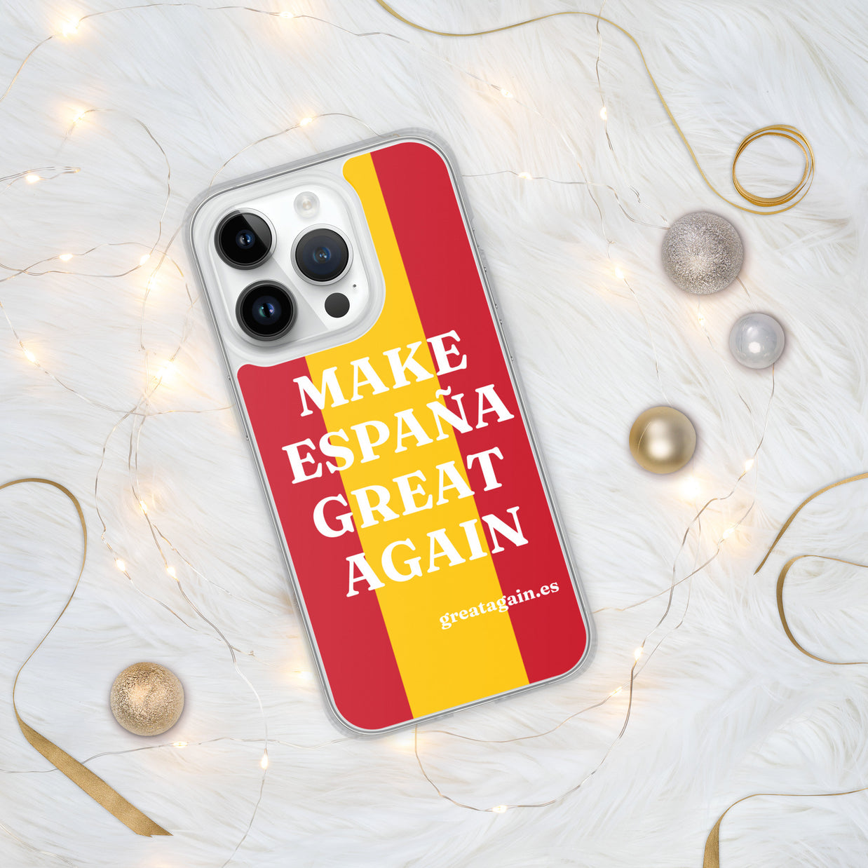 Carcasa transparente iPhone® Make España Great Again con bandera grande