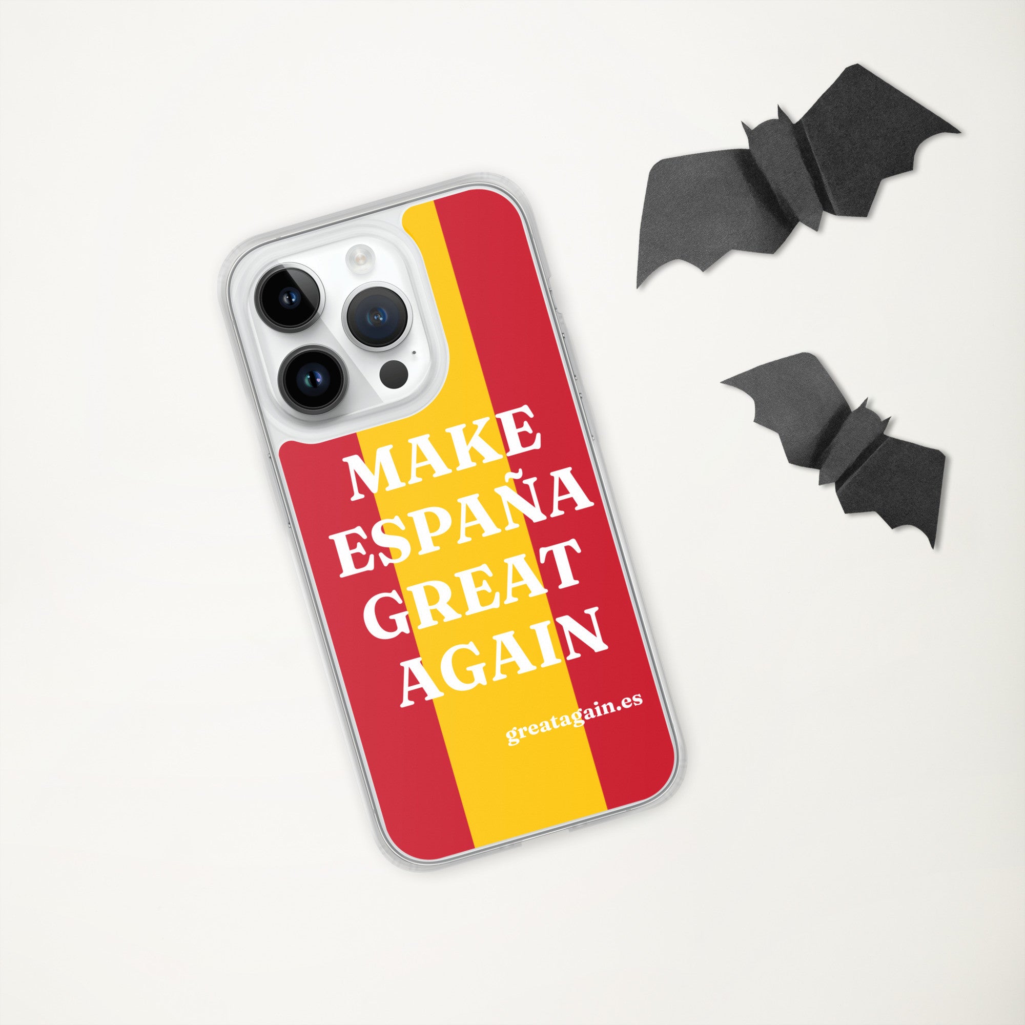 Carcasa transparente iPhone® Make España Great Again con bandera grande