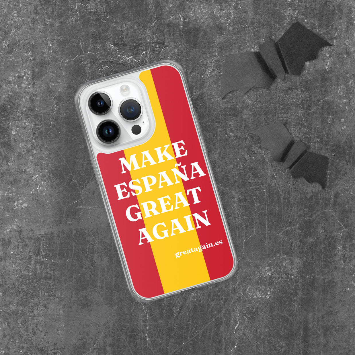 Carcasa transparente iPhone® Make España Great Again con bandera grande