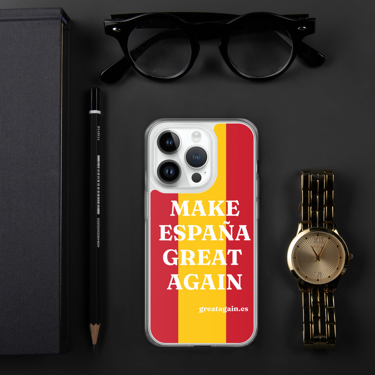 Carcasa transparente iPhone® Make España Great Again con bandera grande