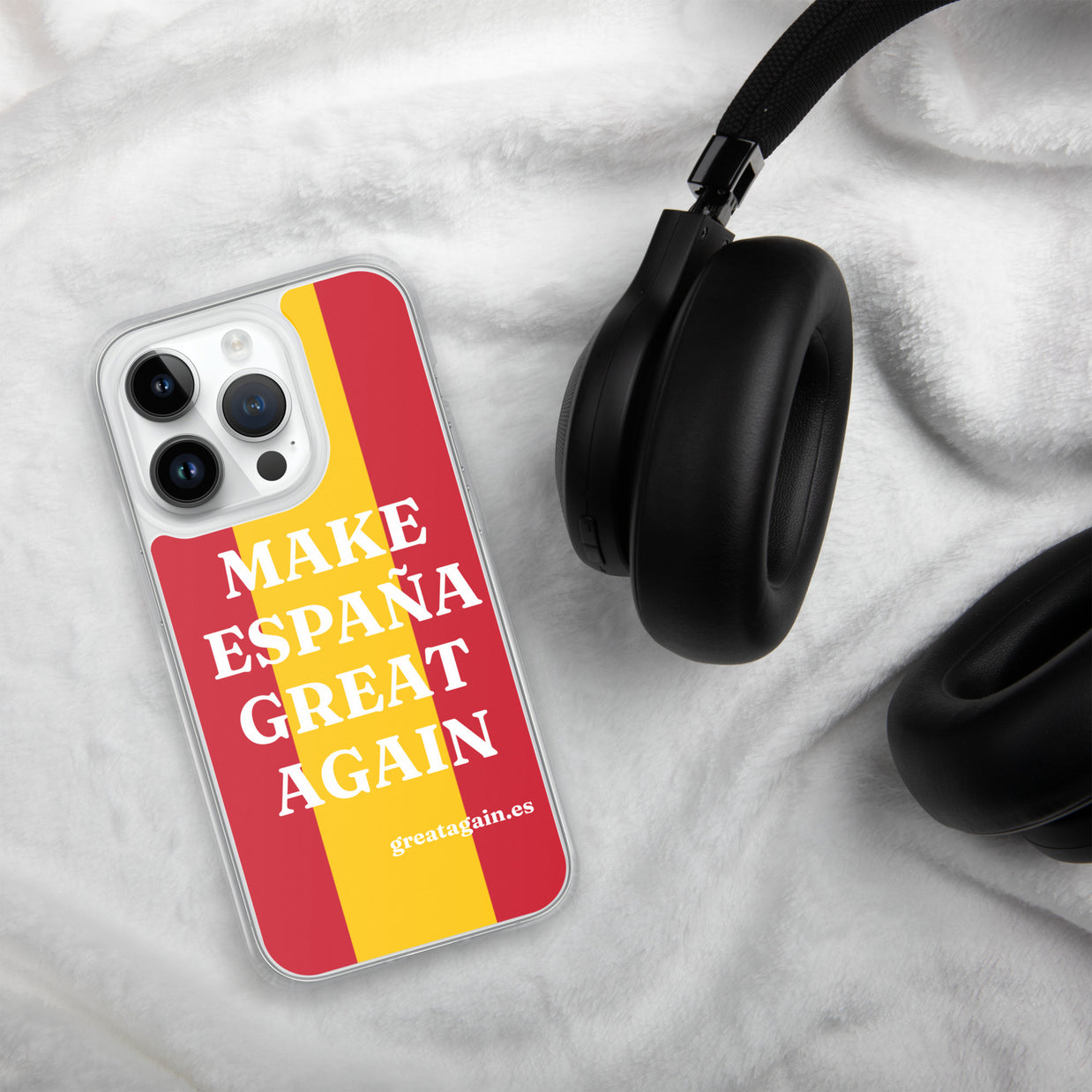 Carcasa transparente iPhone® Make España Great Again con bandera grande
