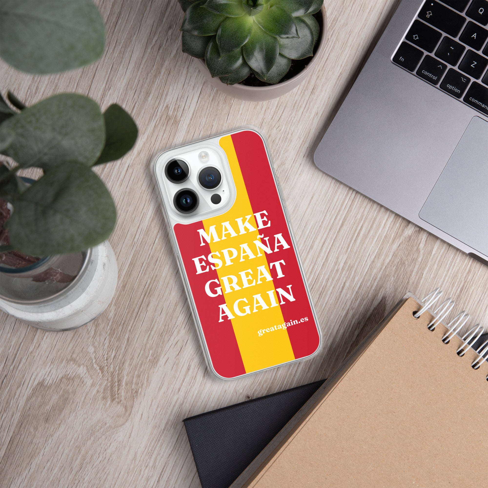 Carcasa transparente iPhone® Make España Great Again con bandera grande