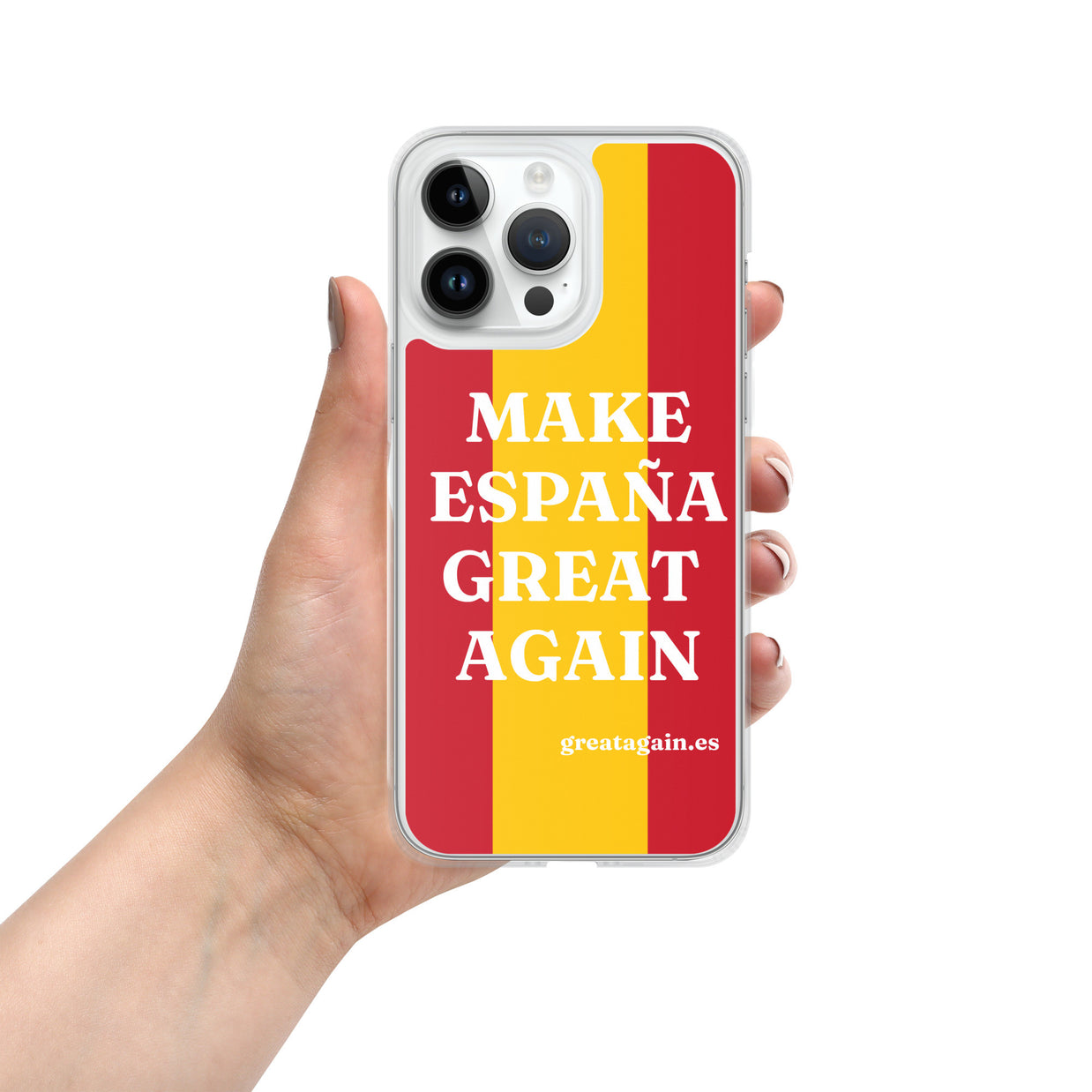 Carcasa transparente iPhone® Make España Great Again con bandera grande