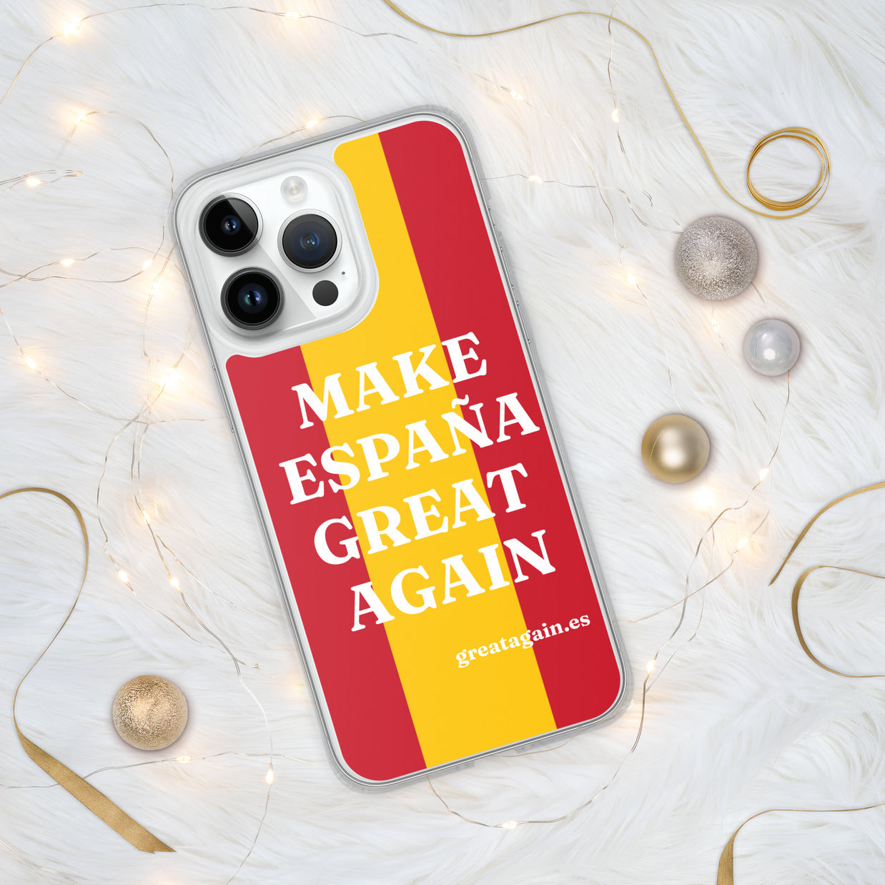 Carcasa transparente iPhone® Make España Great Again con bandera grande