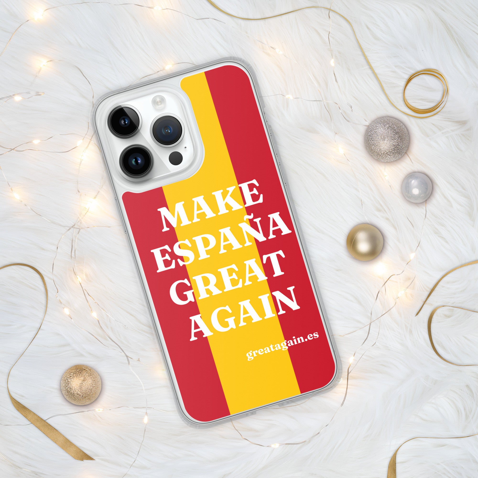 Carcasa transparente iPhone® Make España Great Again con bandera grande