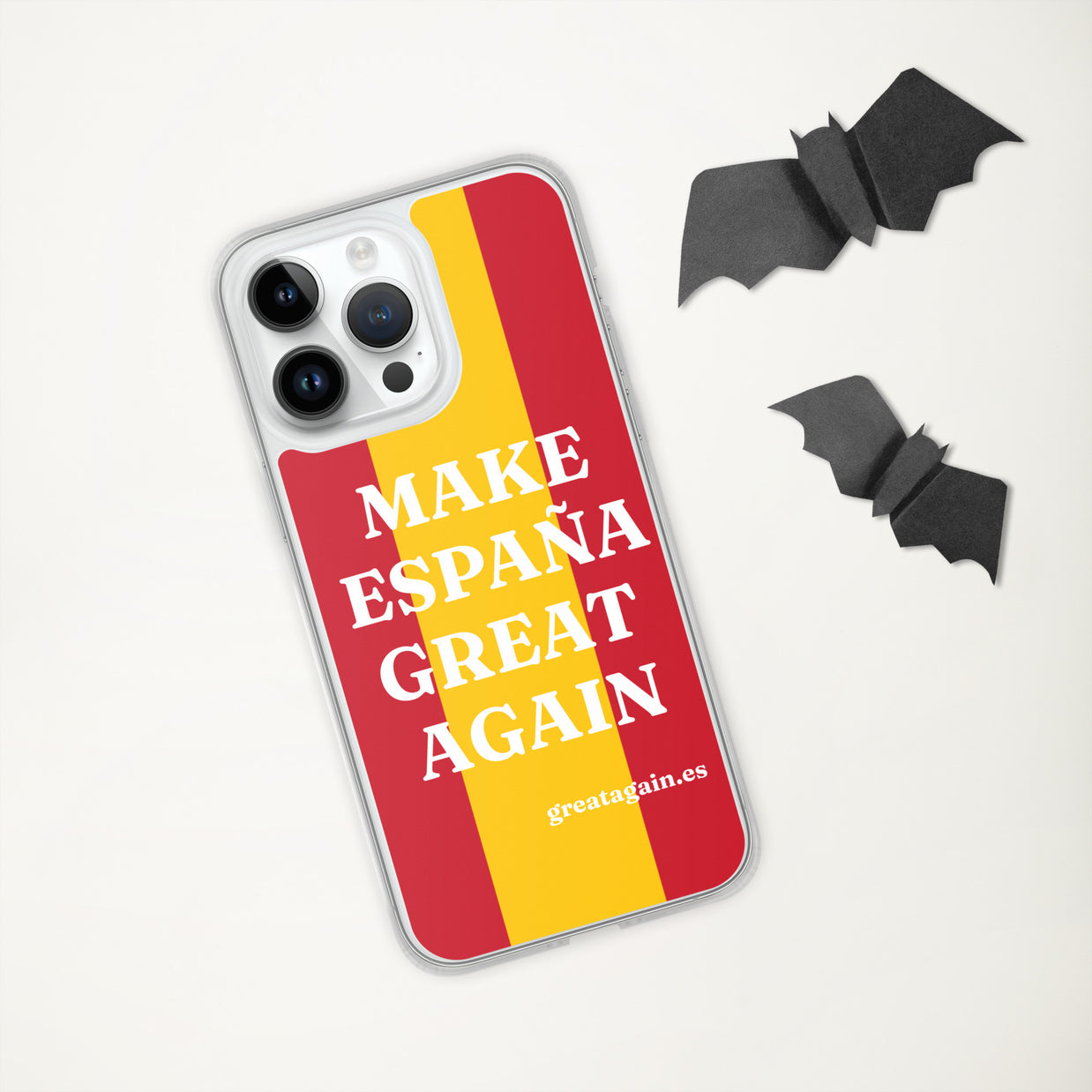 Carcasa transparente iPhone® Make España Great Again con bandera grande