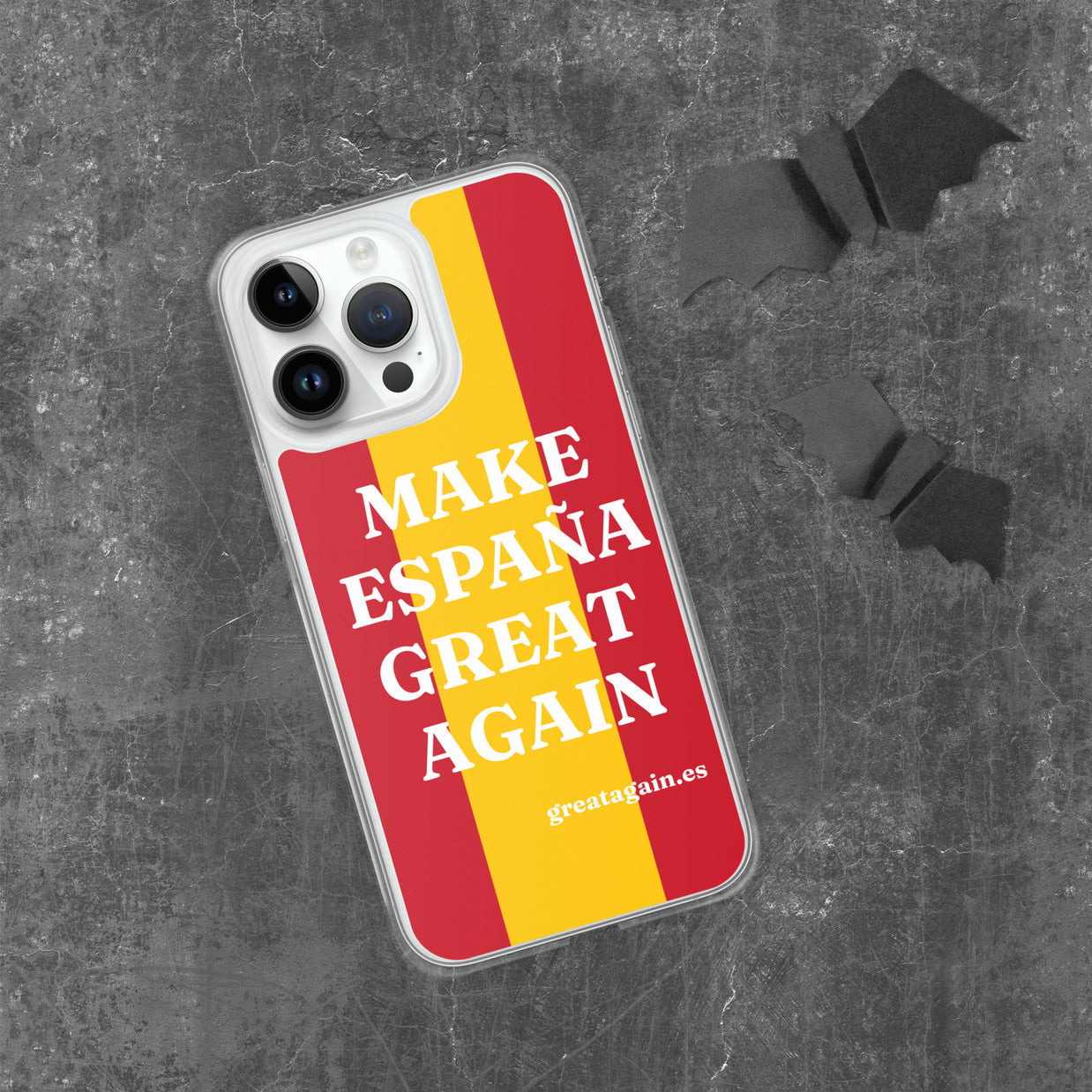 Carcasa transparente iPhone® Make España Great Again con bandera grande