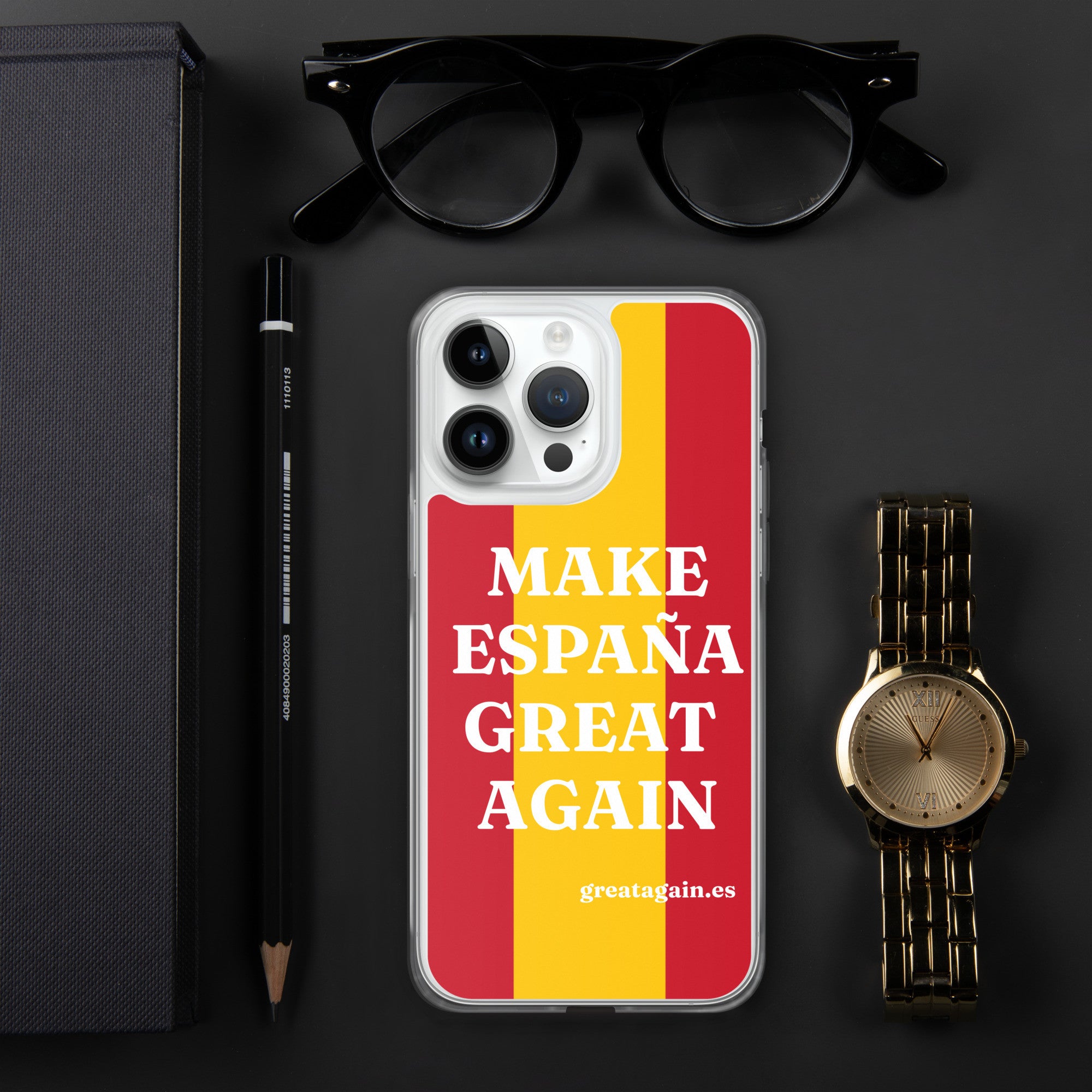 Carcasa transparente iPhone® Make España Great Again con bandera grande