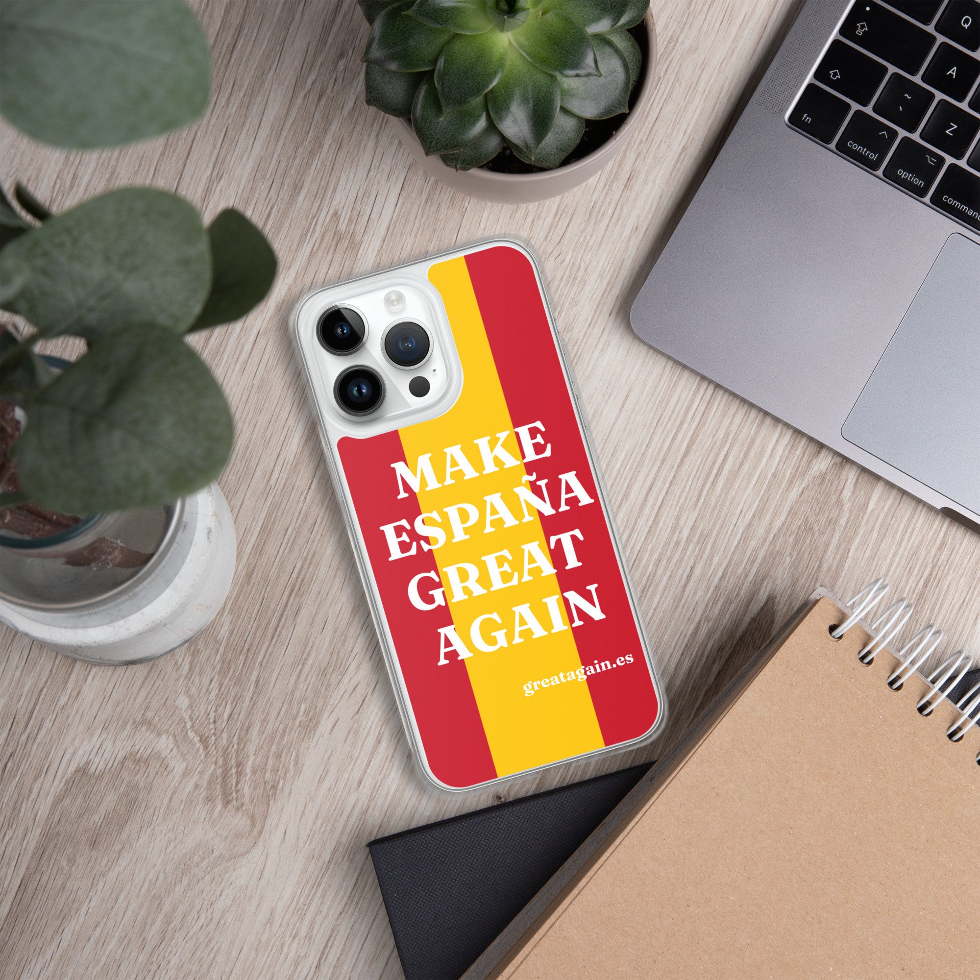 Carcasa transparente iPhone® Make España Great Again con bandera grande