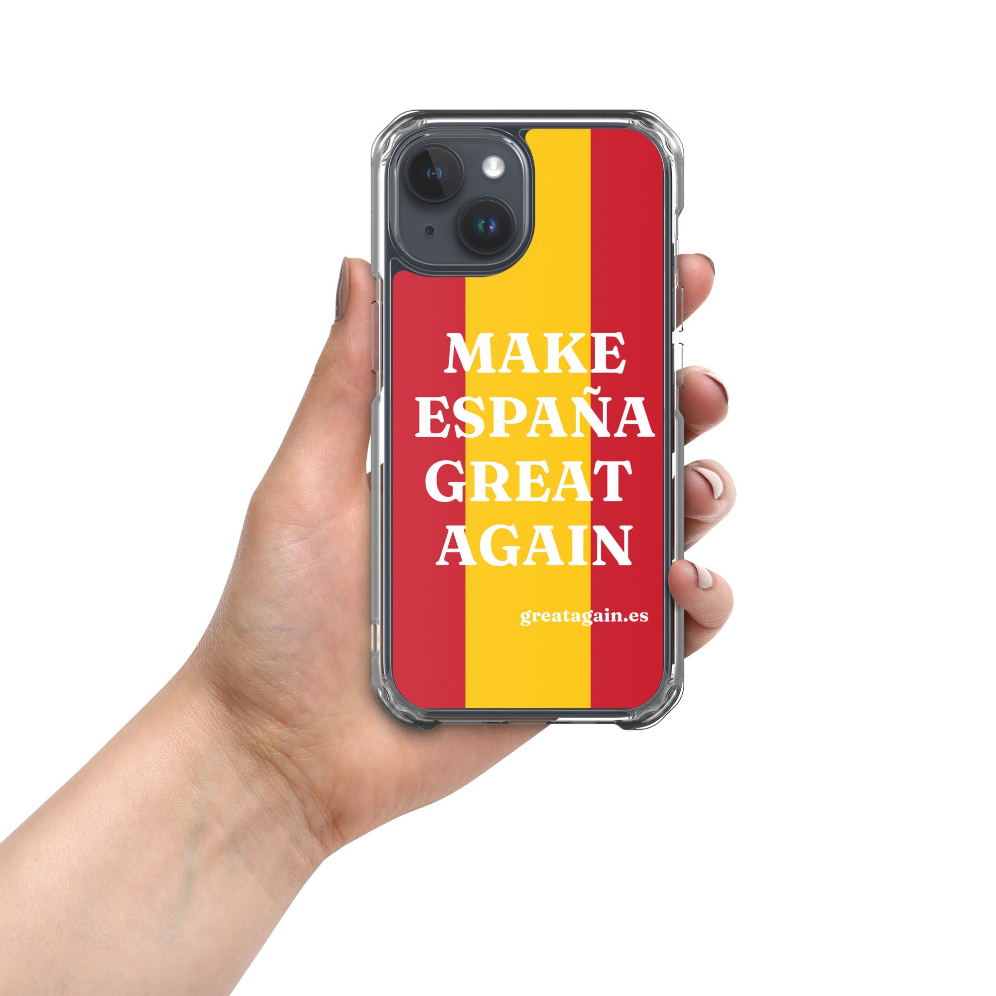 Carcasa transparente iPhone® Make España Great Again con bandera grande